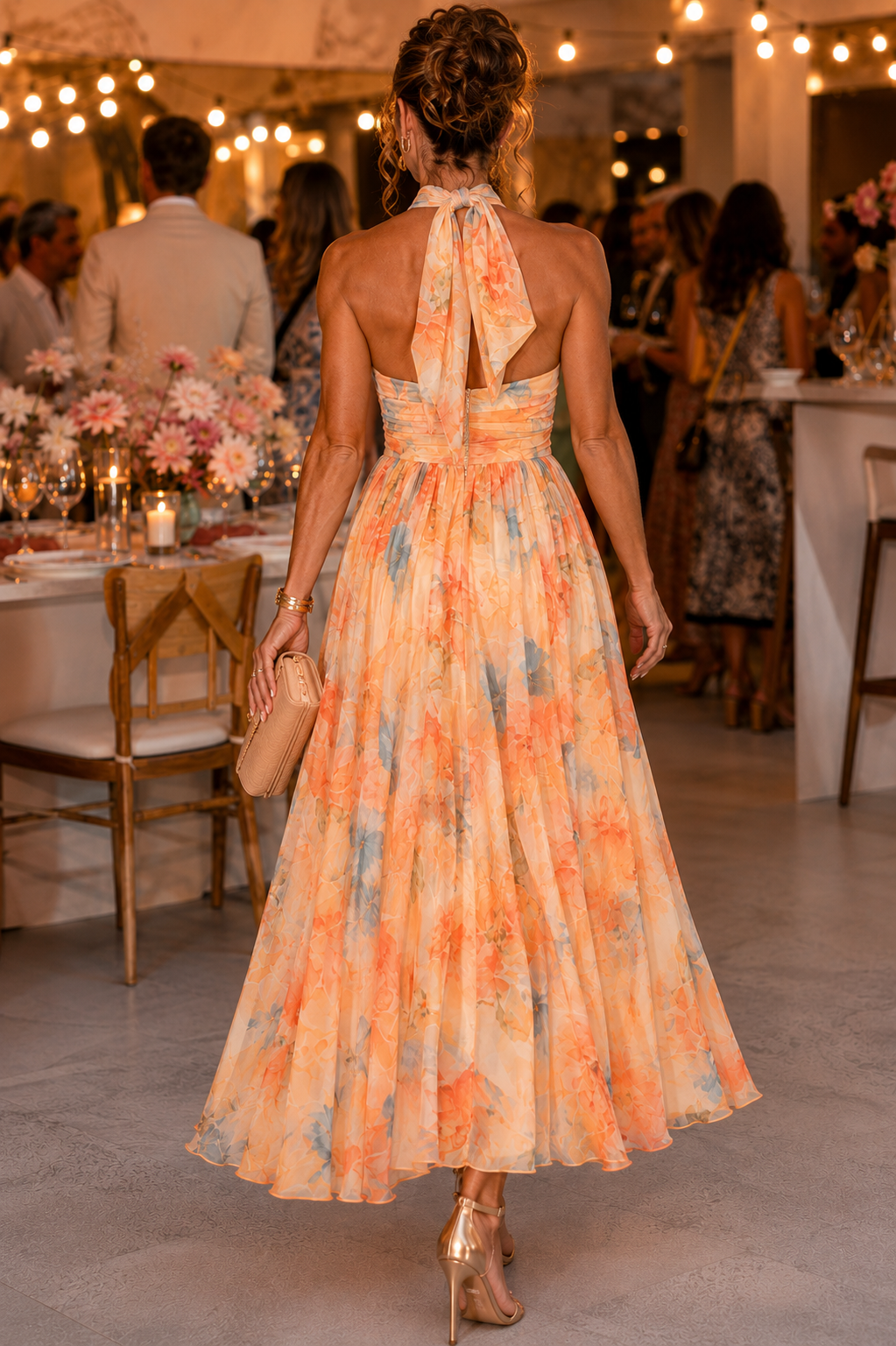 Aurora | Halter Neck Maxi Dress with Watercolour Print