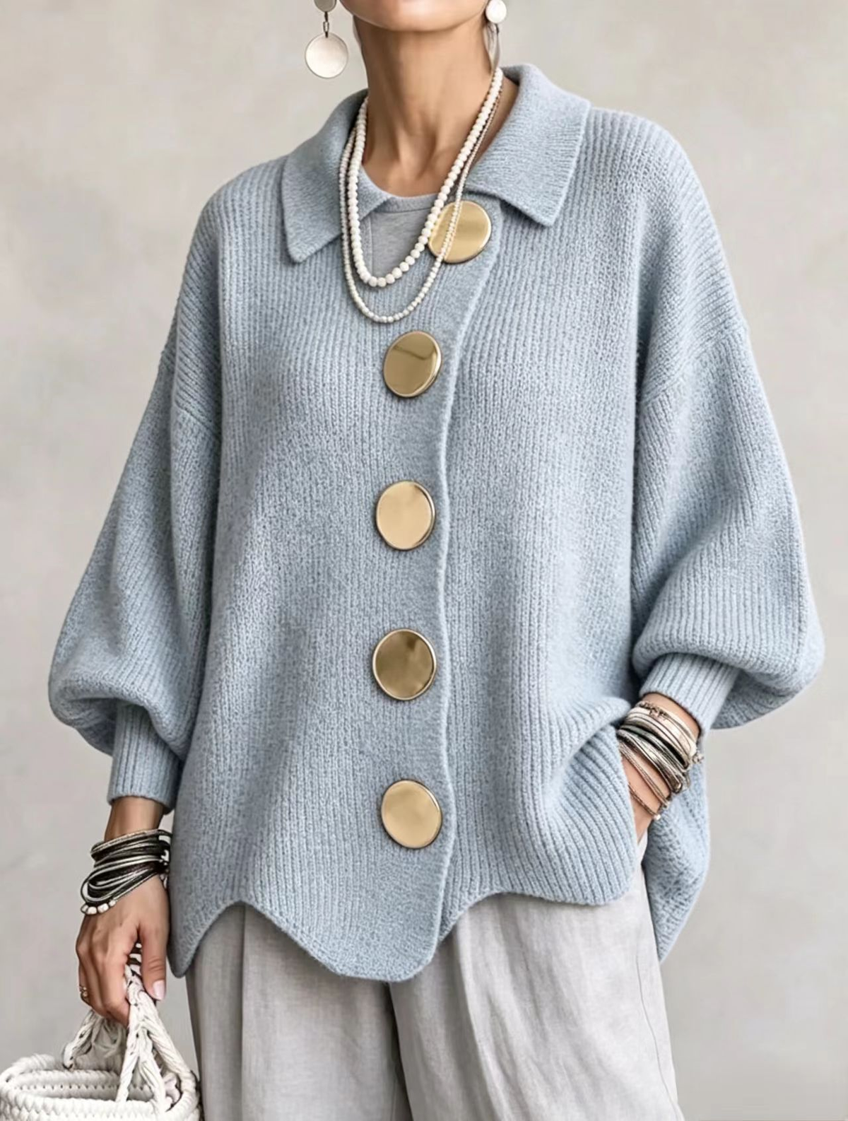 Isa | Oversized Collared Cardigan With Large Buttons