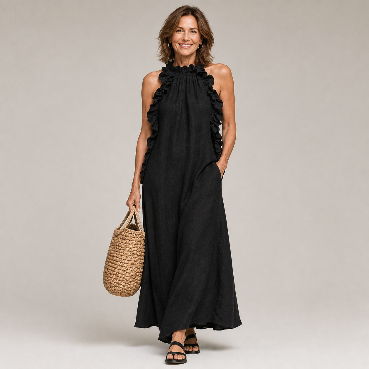 Ariella | Soft Ruffle Halter Statement Maxi Dress