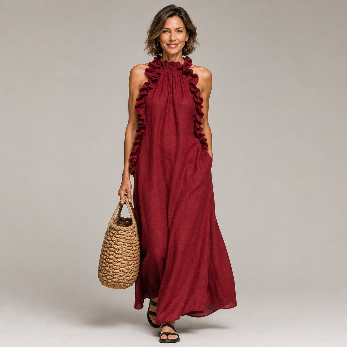Arabella | Soft Ruffle Halter Statement Maxi Dress