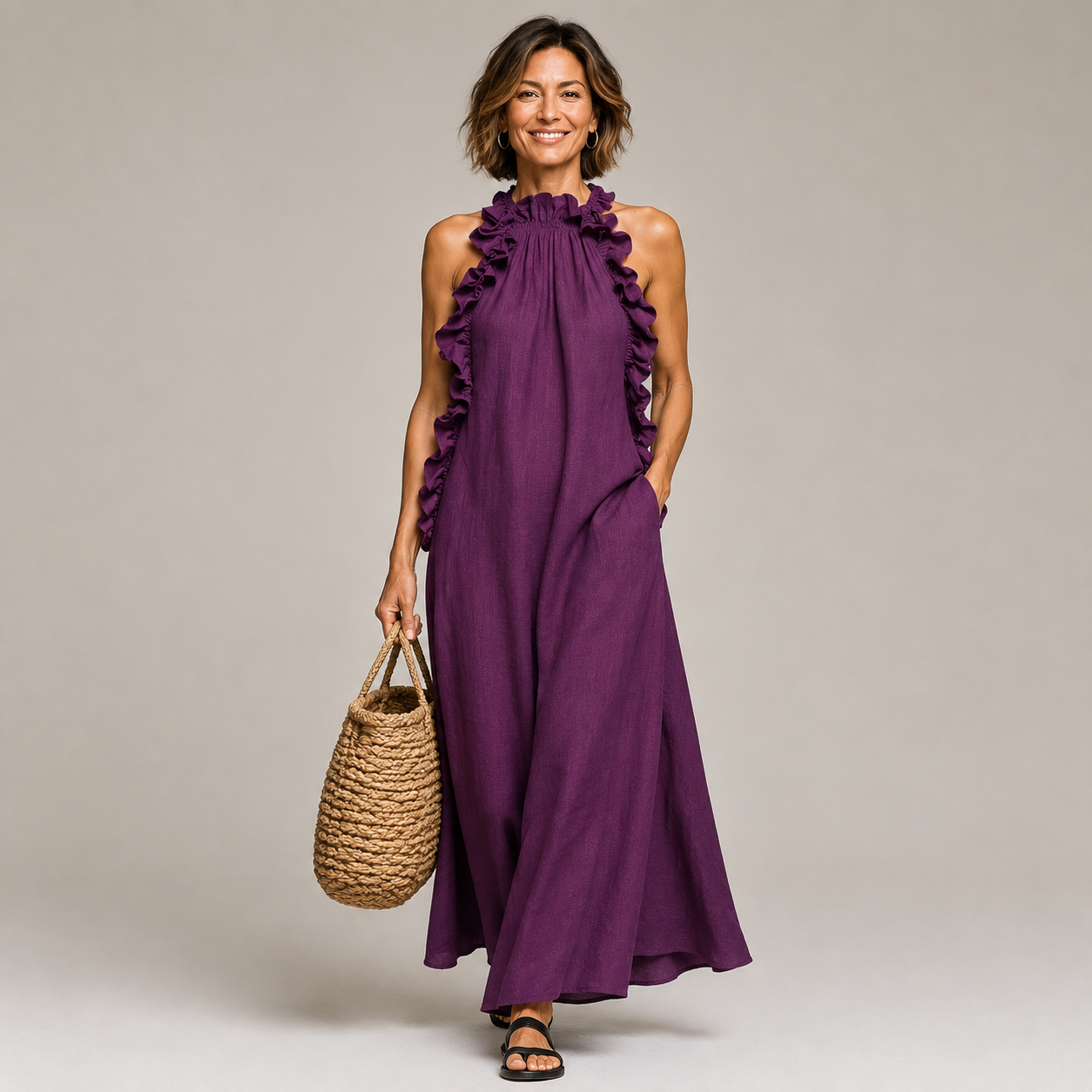 Arabella | Soft Ruffle Halter Statement Maxi Dress