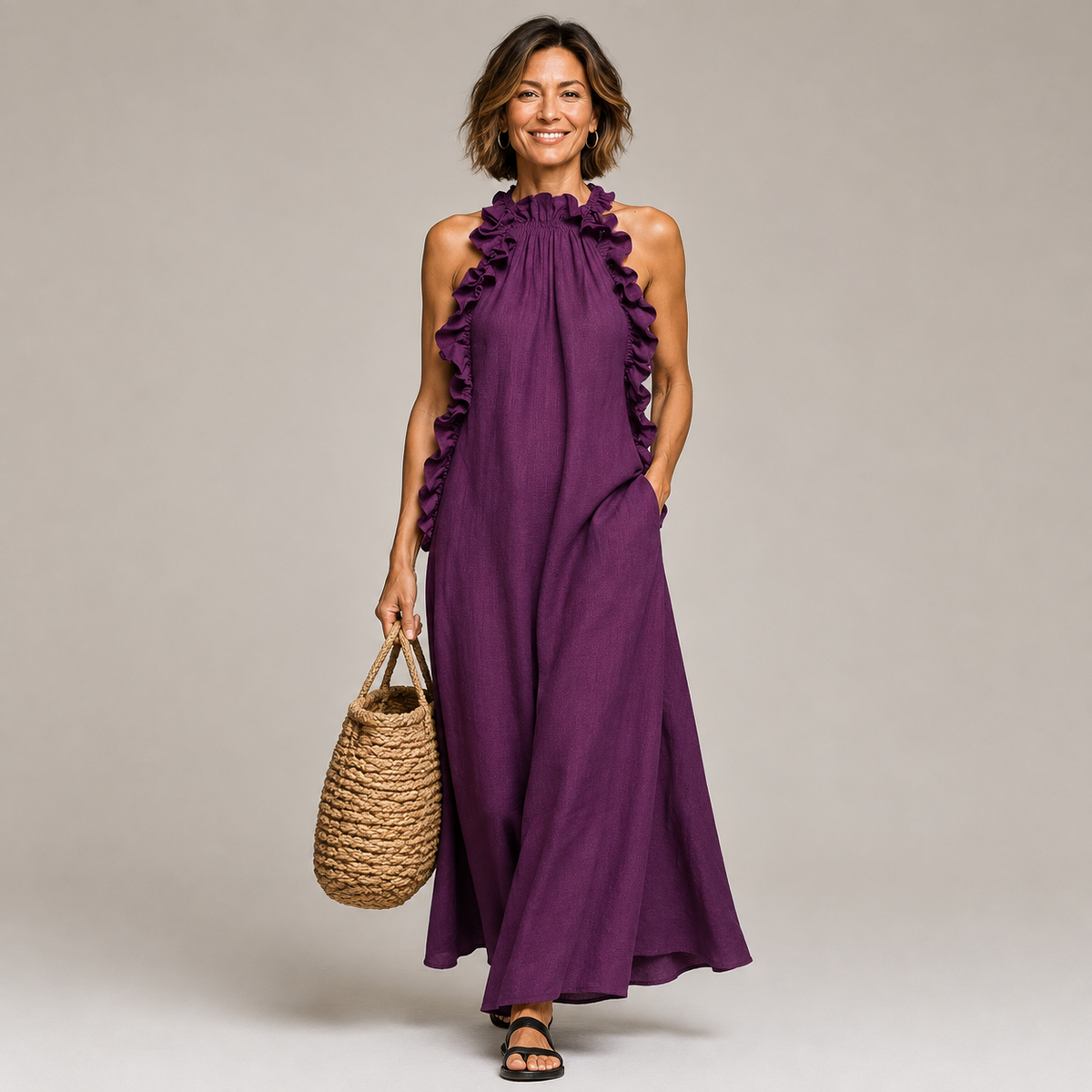 Aurelia | Soft Ruffle Halter Statement Maxi Dress