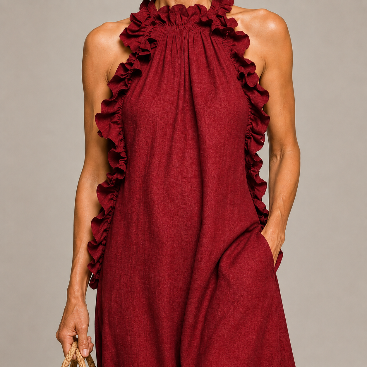 Alessia | Soft Ruffle Halter Statement Maxi Dress