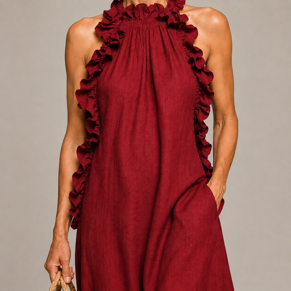 Alessia | Soft Ruffle Halter Statement Maxi Dress