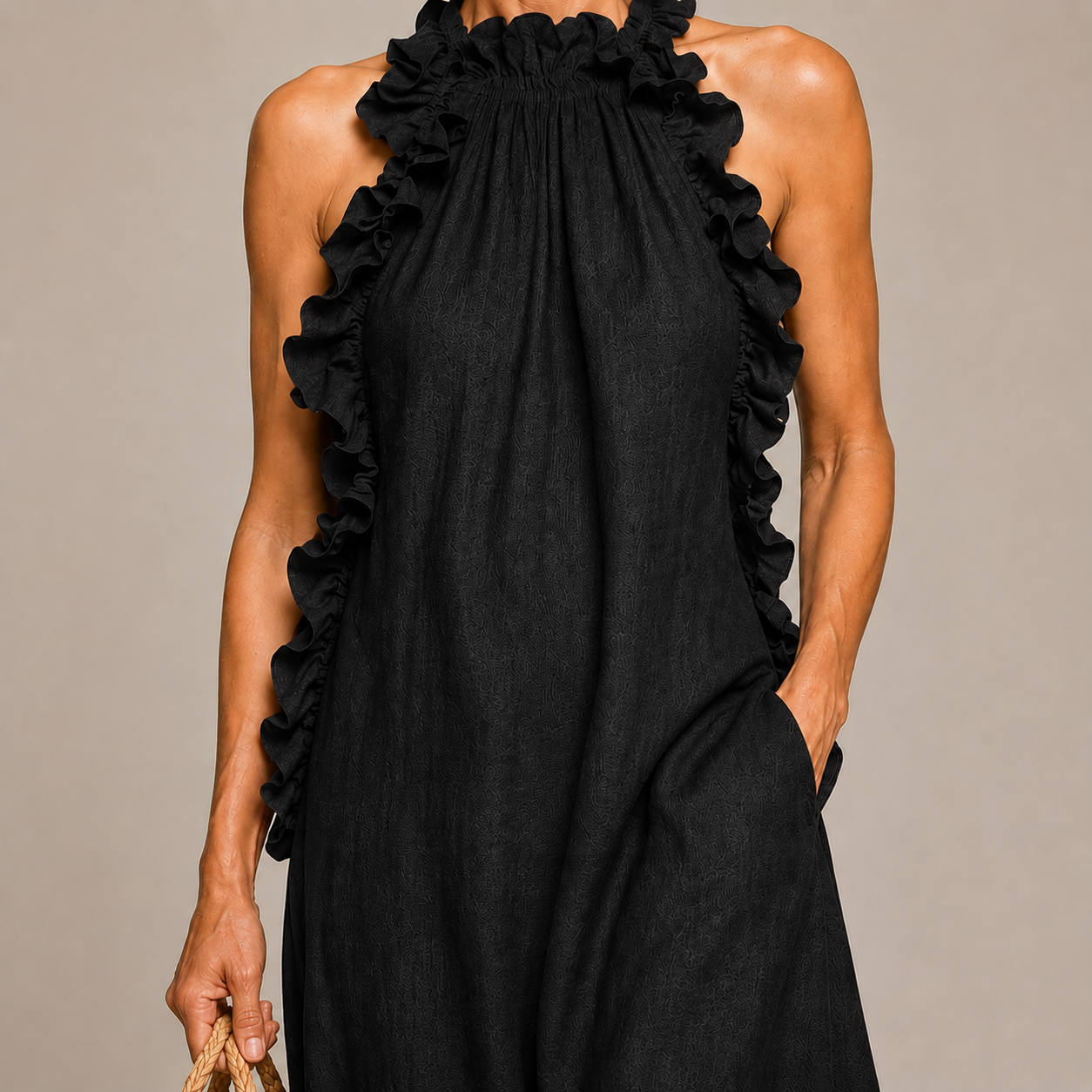 Ariella | Soft Ruffle Halter Statement Maxi Dress