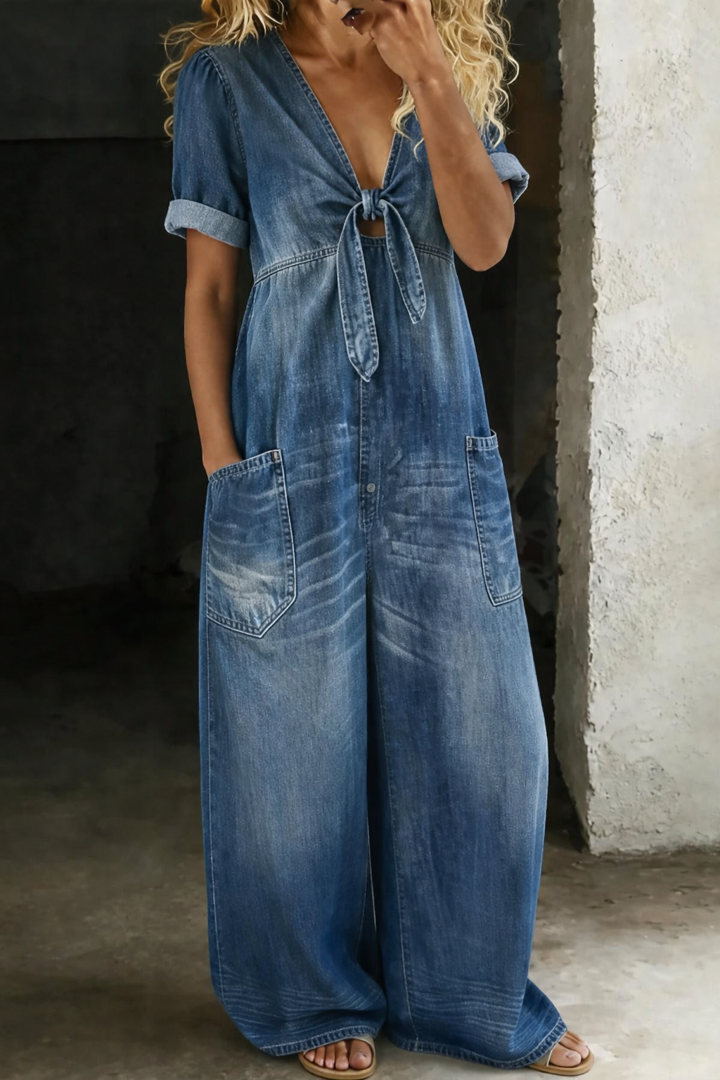 Maya | V-Neck Short Sleeve Jumpsuit with Pockets