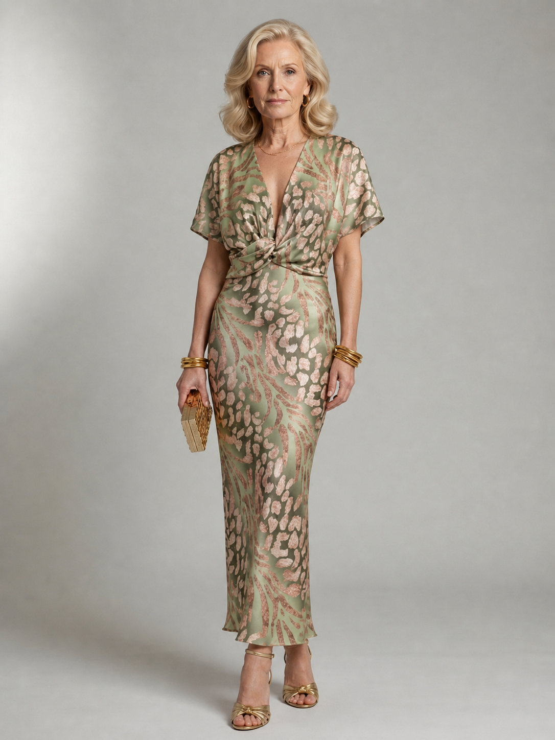 Elodie | Abstract Print V Neck Twist Waist Midi Dress
