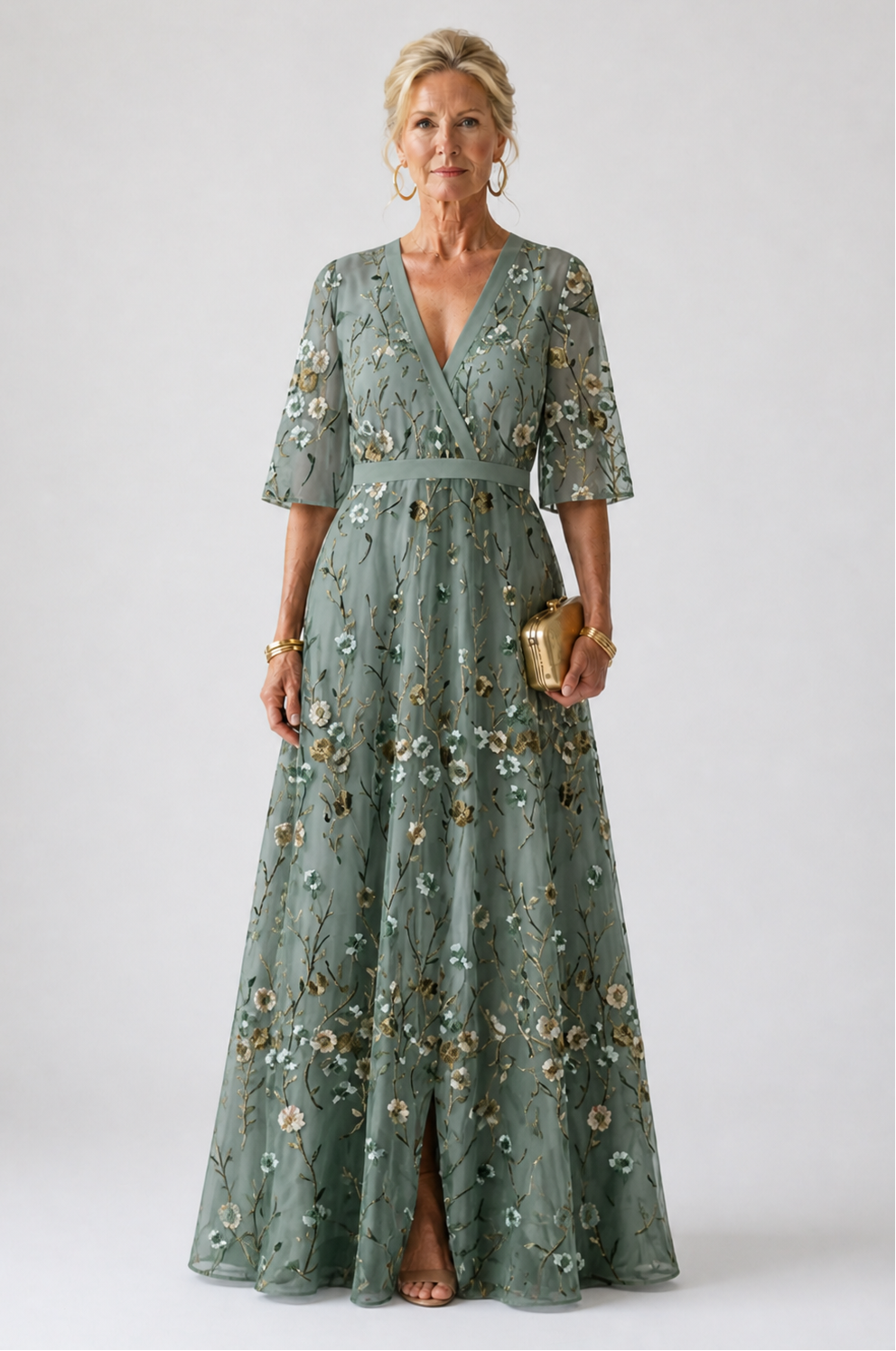 Rosalie | Floral V Neck Short Sleeve Maxi Dress
