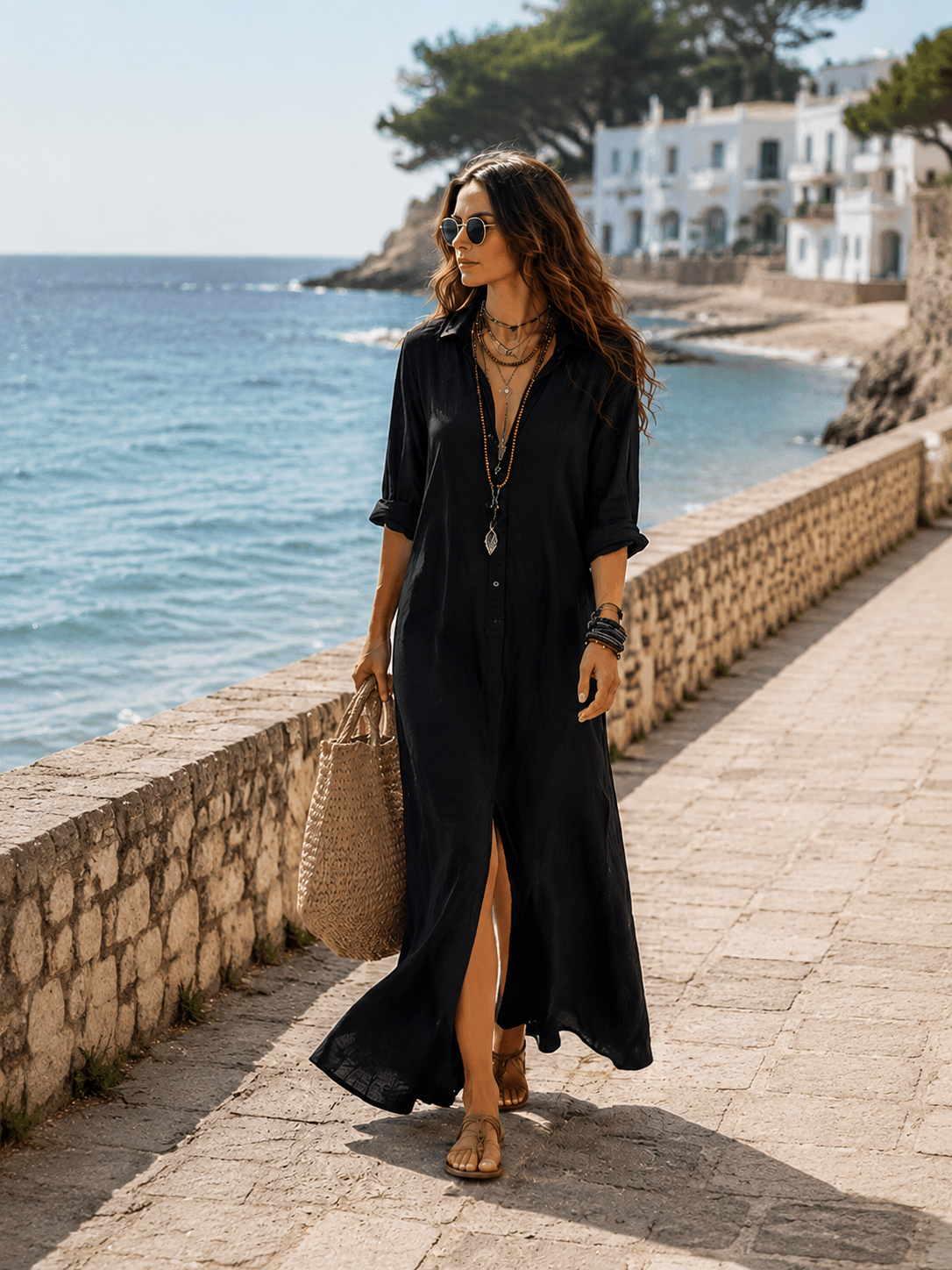 Ophelia | Button-Front Bohemian Shirt Maxi Dress