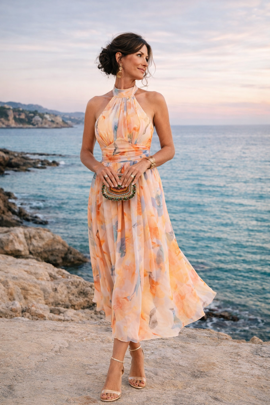 Aurora | Halter Neck Maxi Dress with Watercolour Print