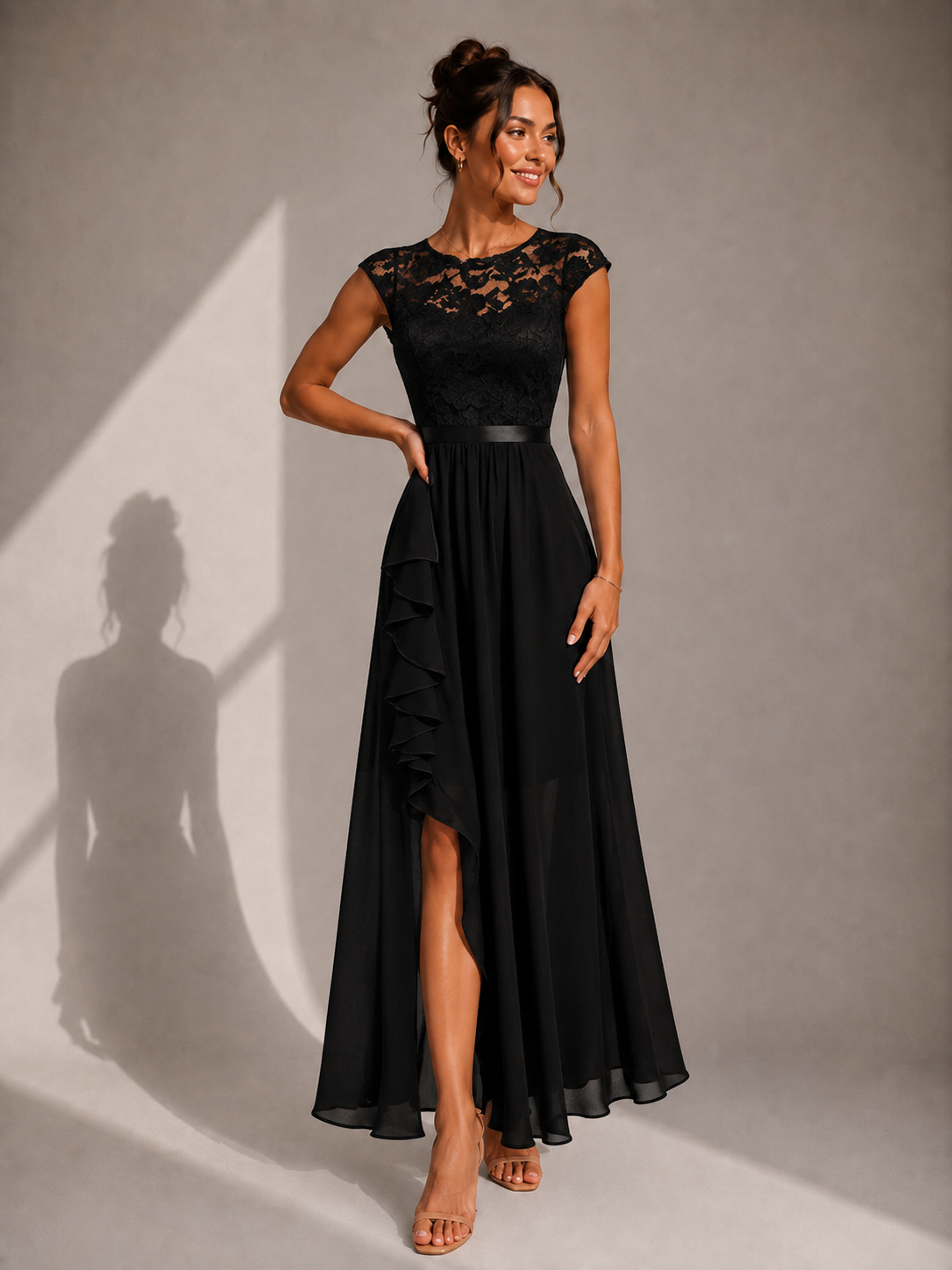 Rosalind | Lace Bodice High-Low Maxi Dress