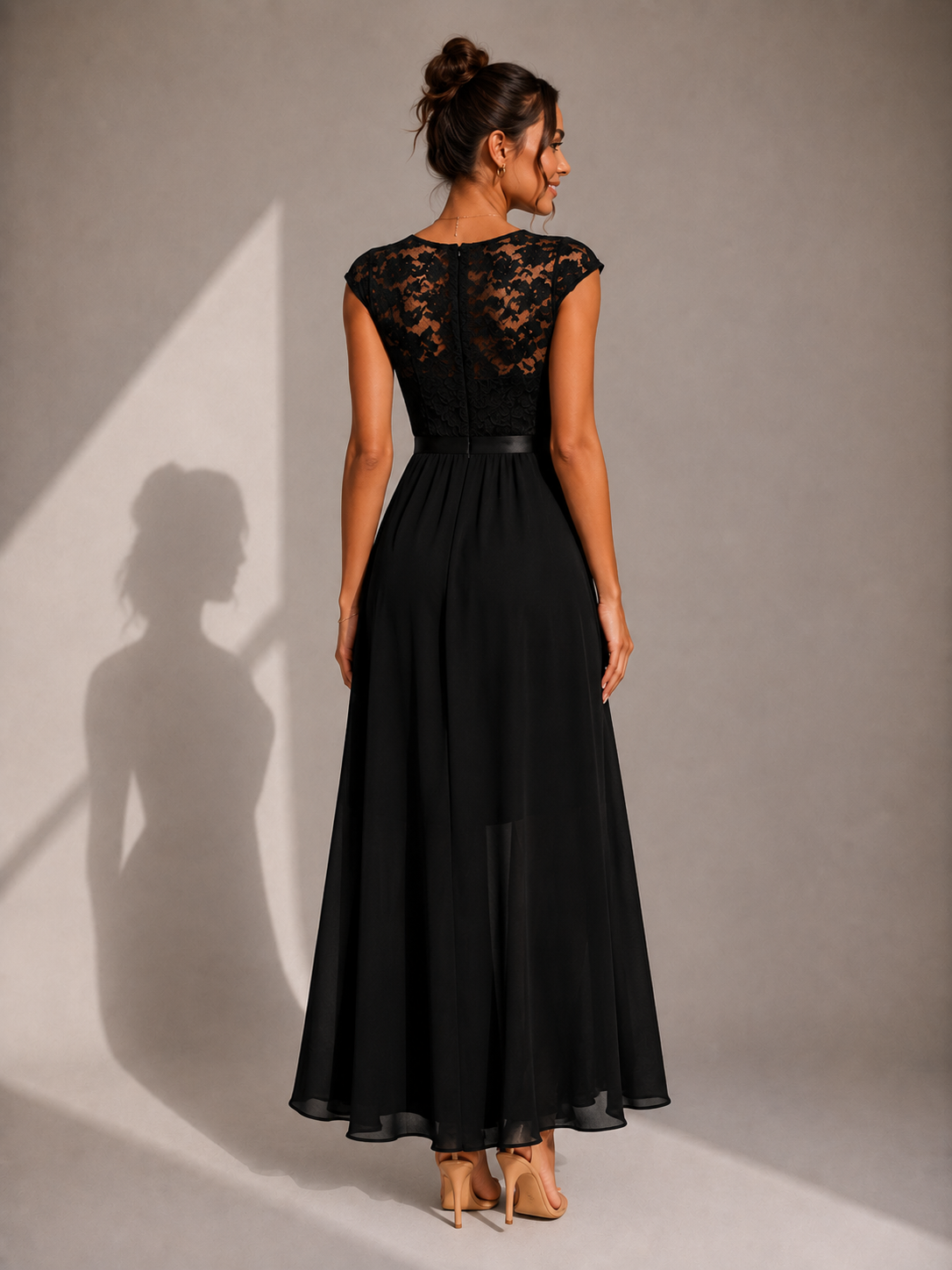 Rosalind | Graceful Lace High-Low Cocktail Maxi Dress