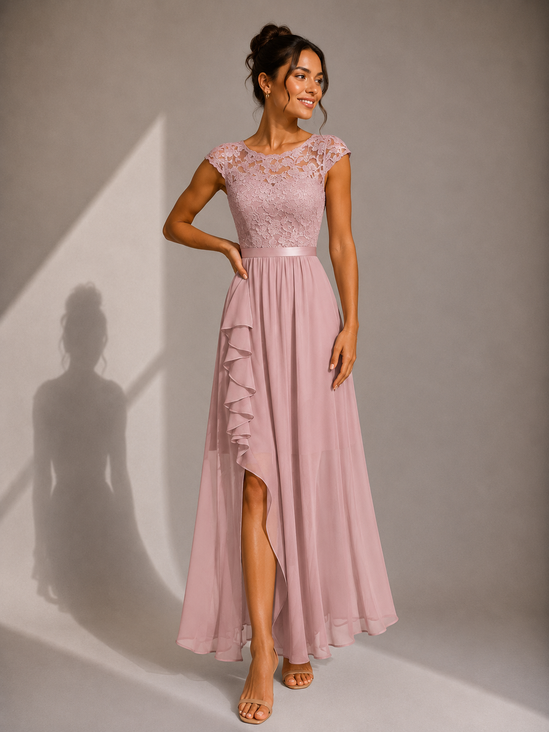 Rosalind | Graceful Lace High-Low Cocktail Maxi Dress