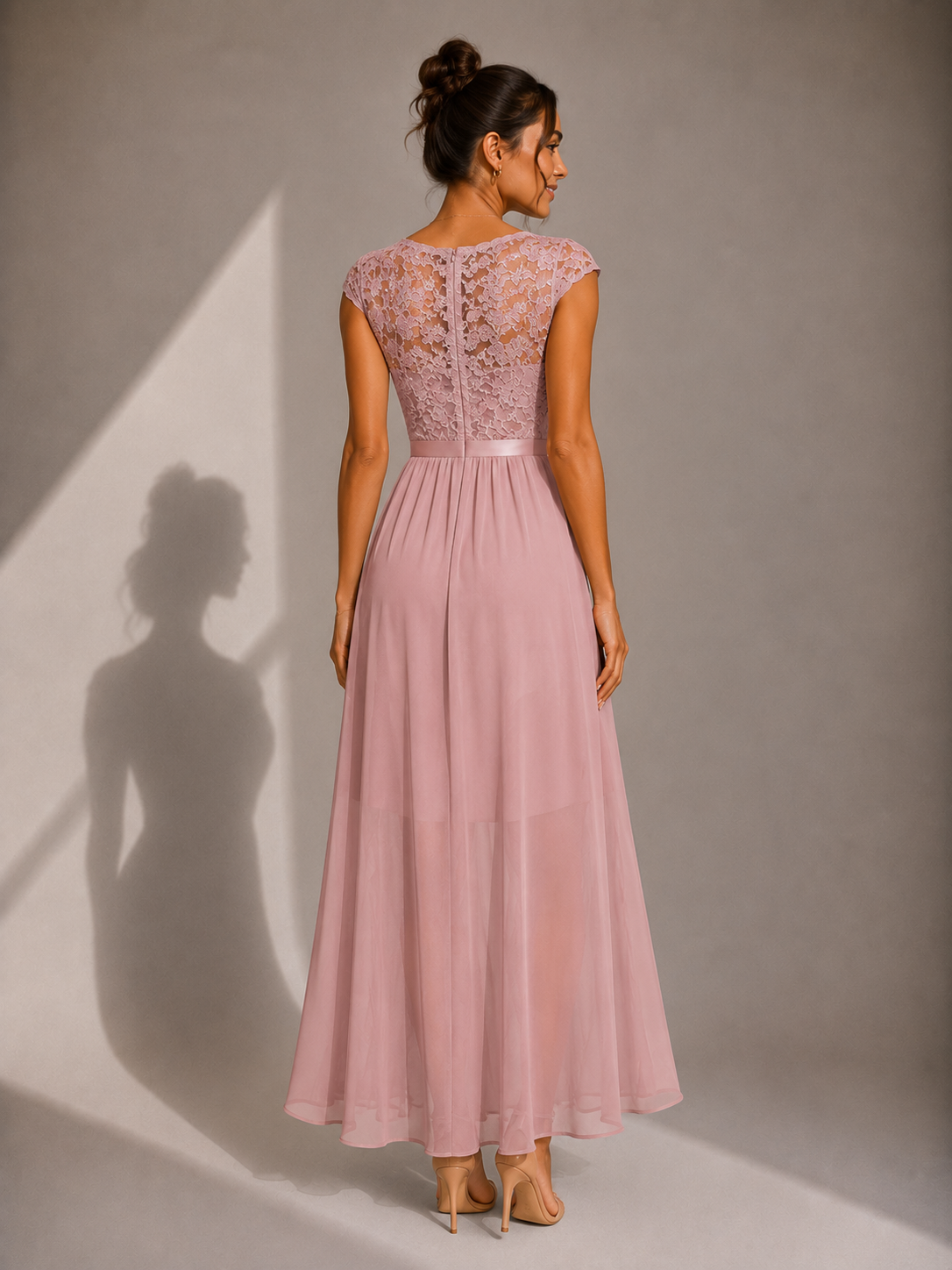 Rosalind | Graceful Lace High-Low Cocktail Maxi Dress