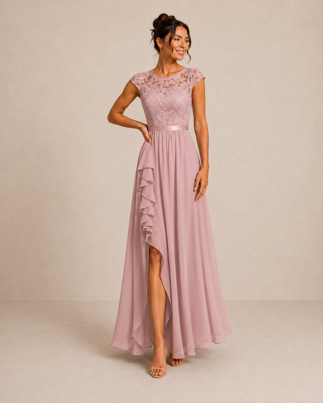 Rosalind | Graceful Lace High-Low Cocktail Maxi Dress