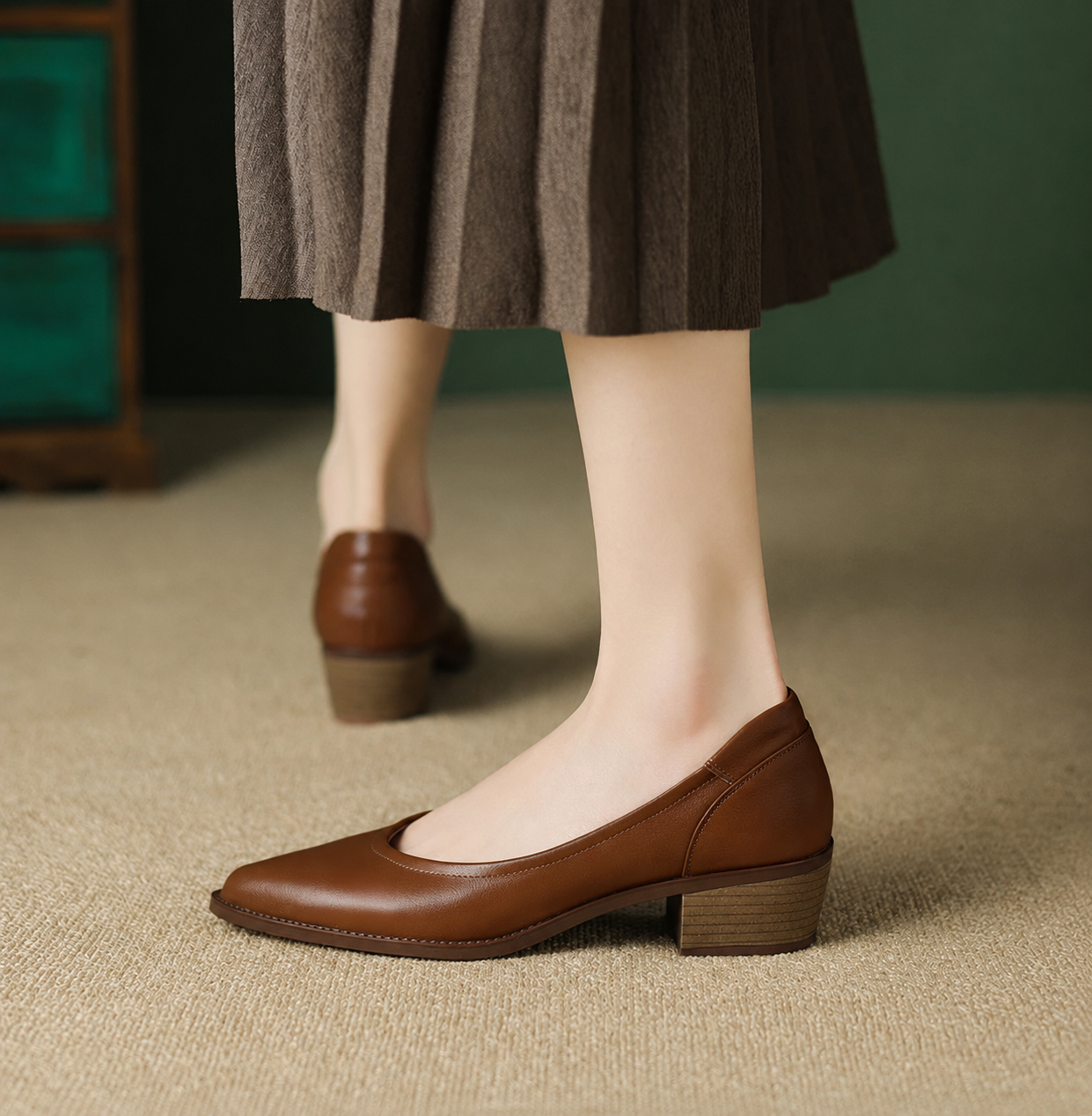 Cora | Women's Pointed Toe Block Heel Court Shoes