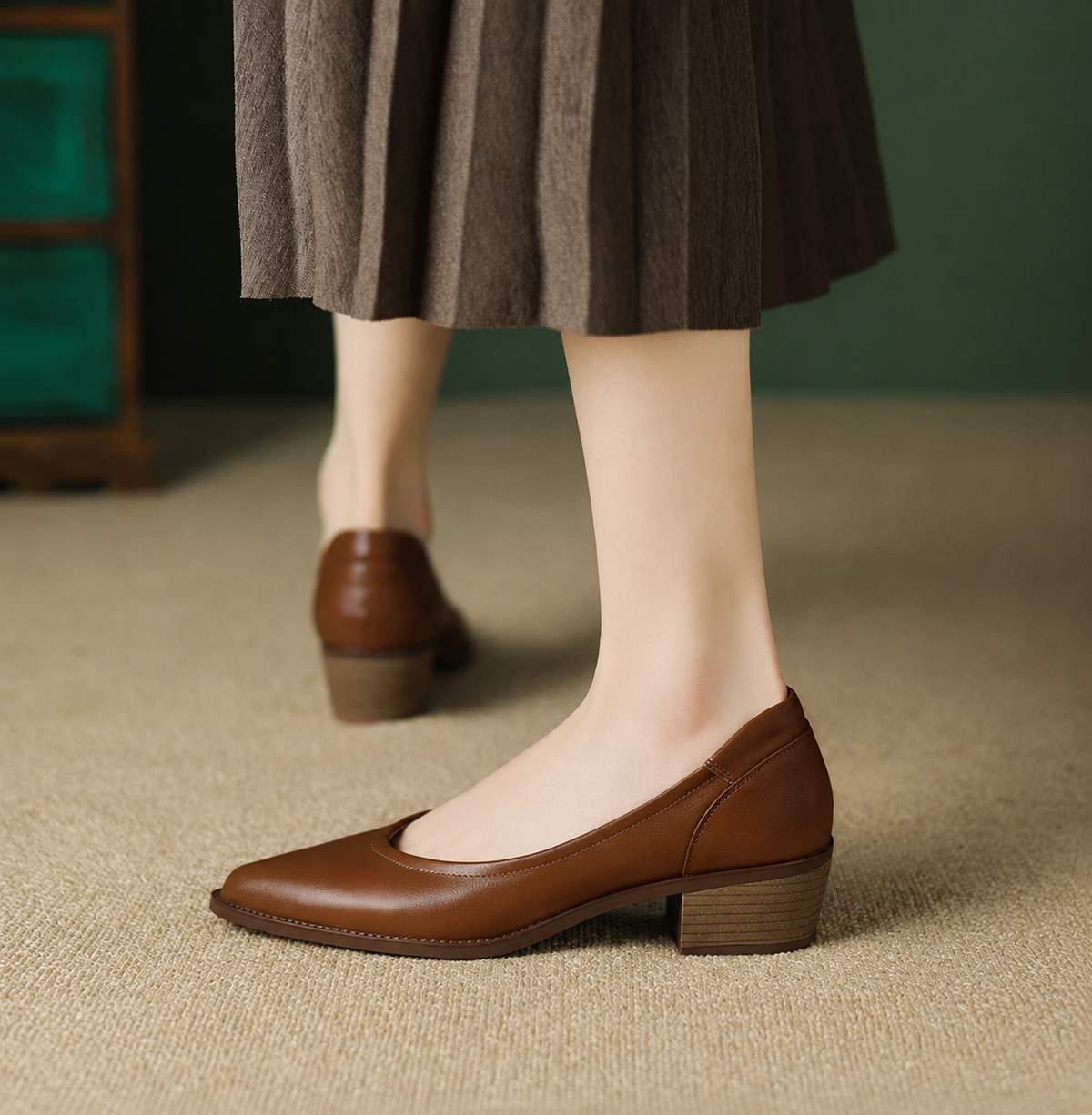 Cora | Women's Pointed Toe Block Heel Court Shoes