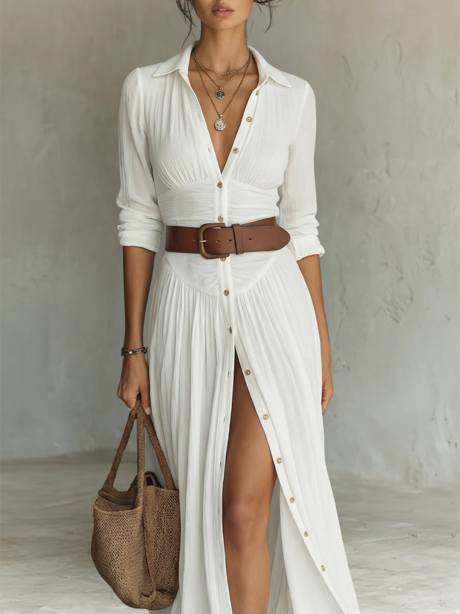 Marlow | Cotton-Linen Maxi Dress with Notched Collar