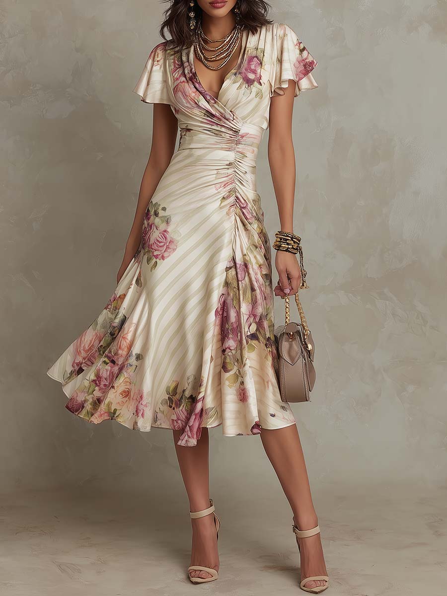 Rosamund | Ruched Floral Midi Dress