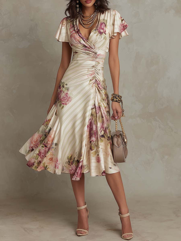 Rosamund | Ruched Floral Midi Dress