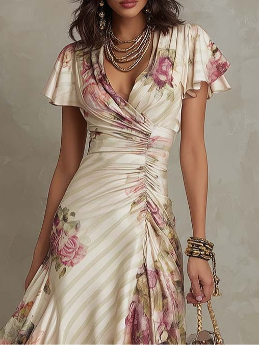 Rosamund | Ruched Floral Midi Dress