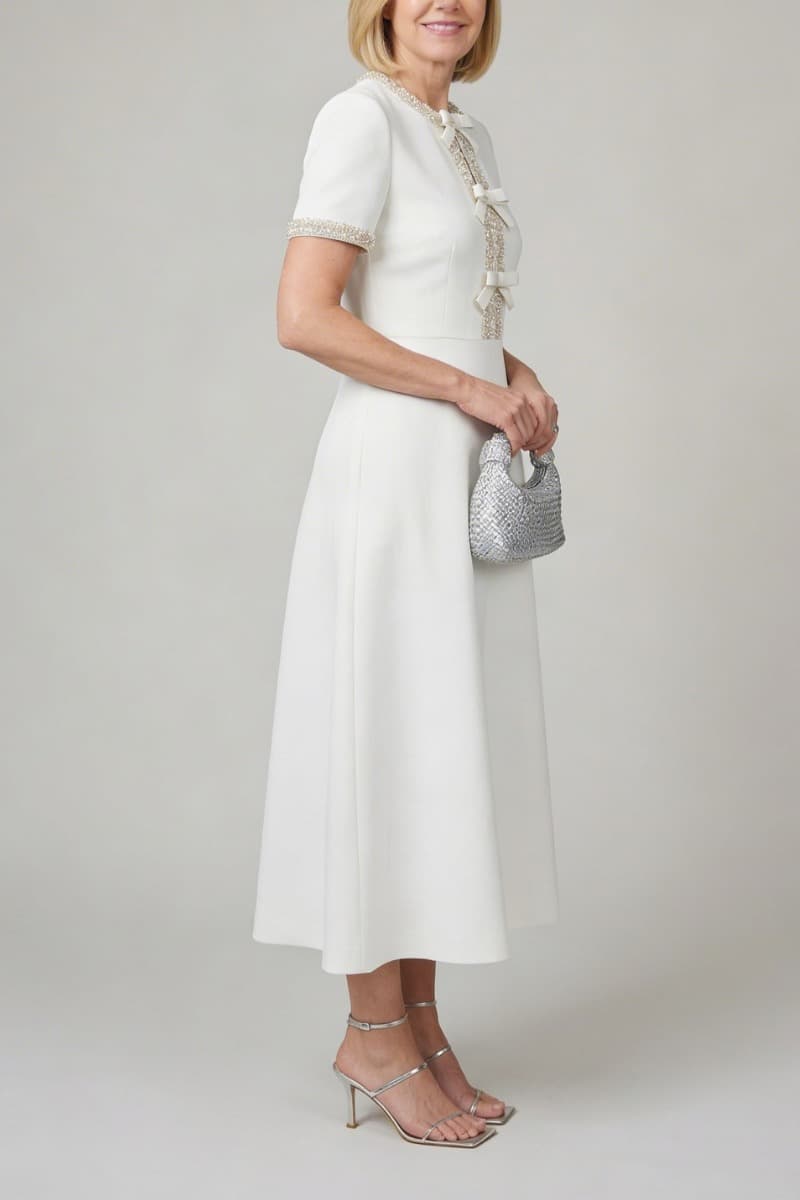 Estelle | Bow Crystal Midi Dress