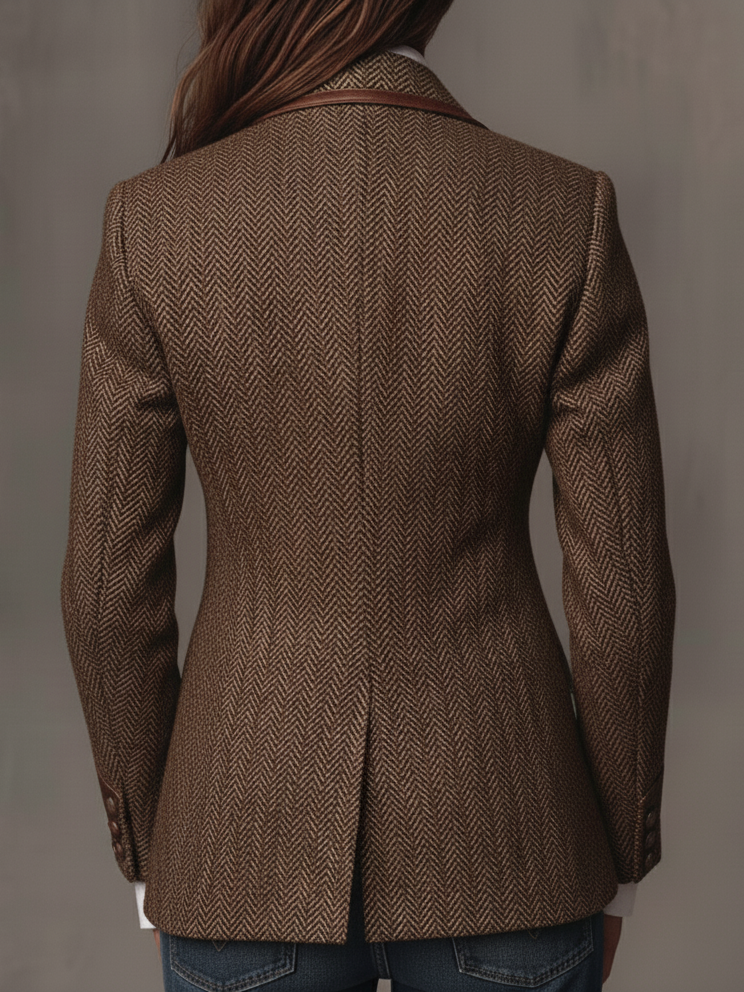 Theodora | Herringbone Panel Blazer with Contrast Edges