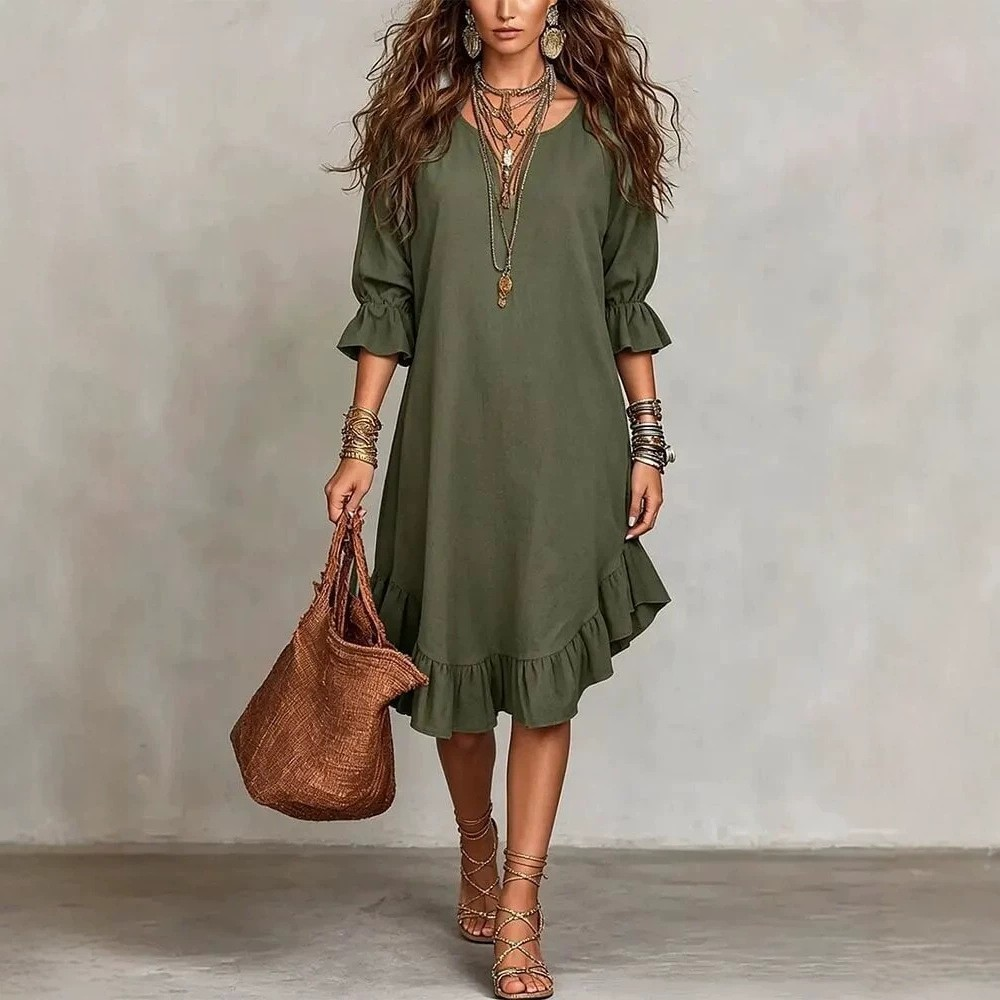 Jane | Ruffle Hem Scoop Neck Midi Dress