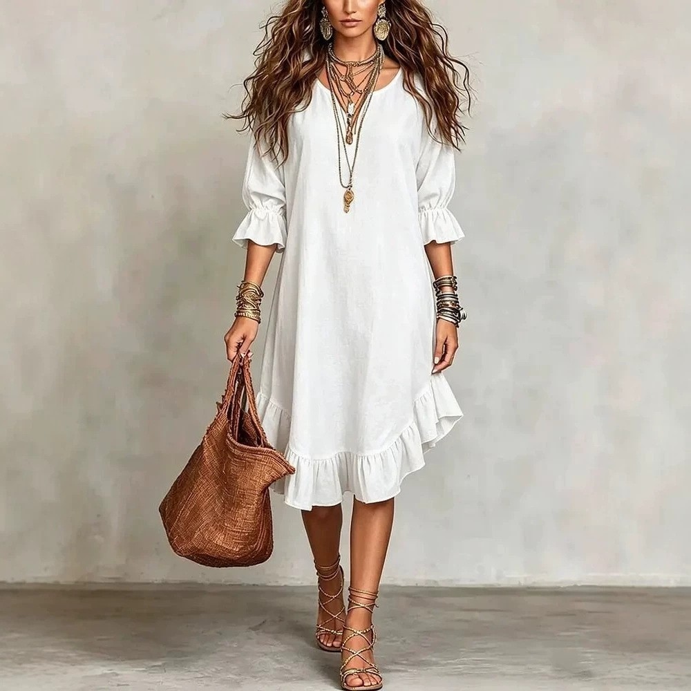 Jane | Ruffle Hem Scoop Neck Midi Dress