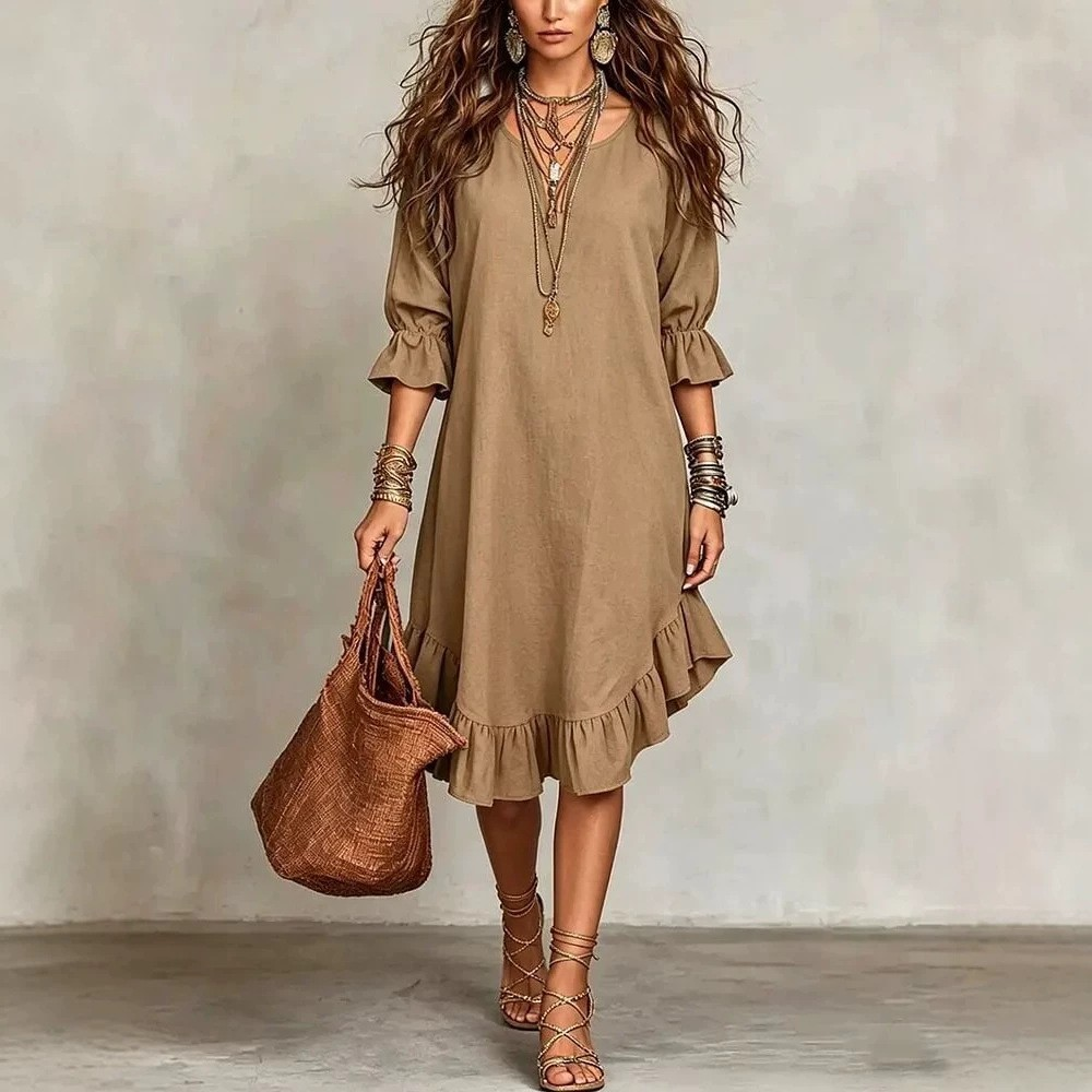 Jane | Ruffle Hem Scoop Neck Midi Dress