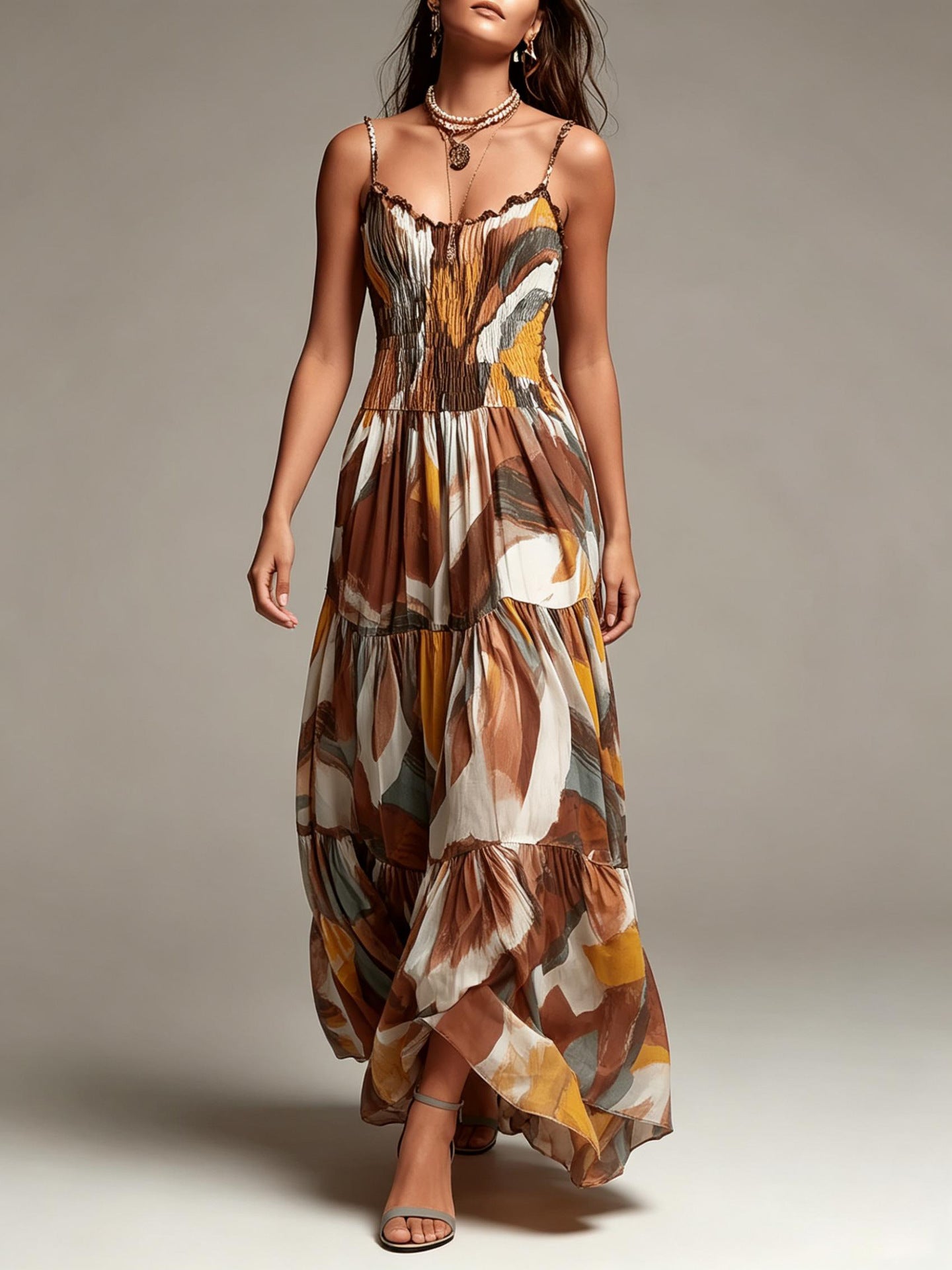 Alexia | Abstract Print Smocked Tiered Maxi Dress