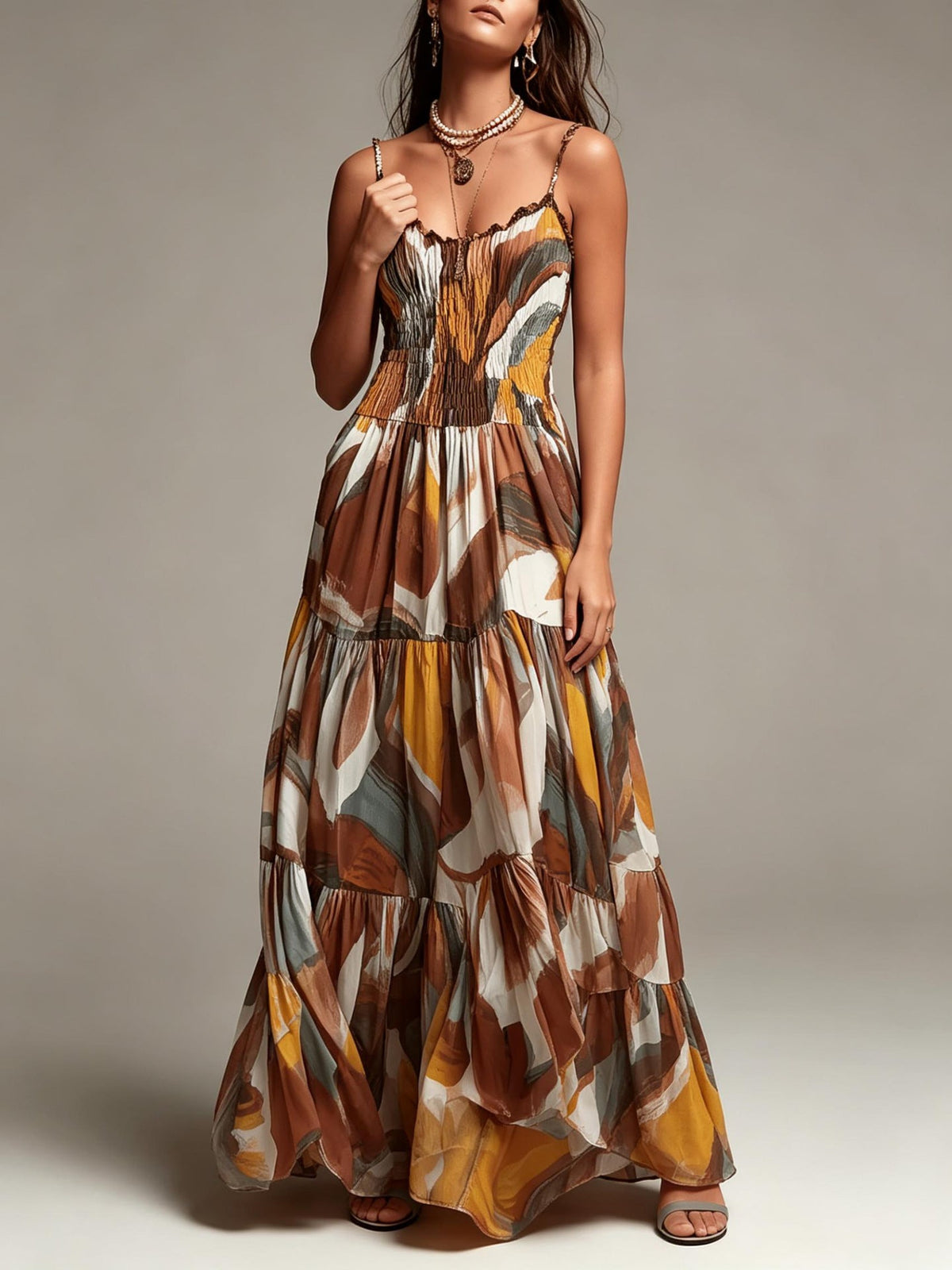 Alexia | Abstract Print Smocked Tiered Maxi Dress