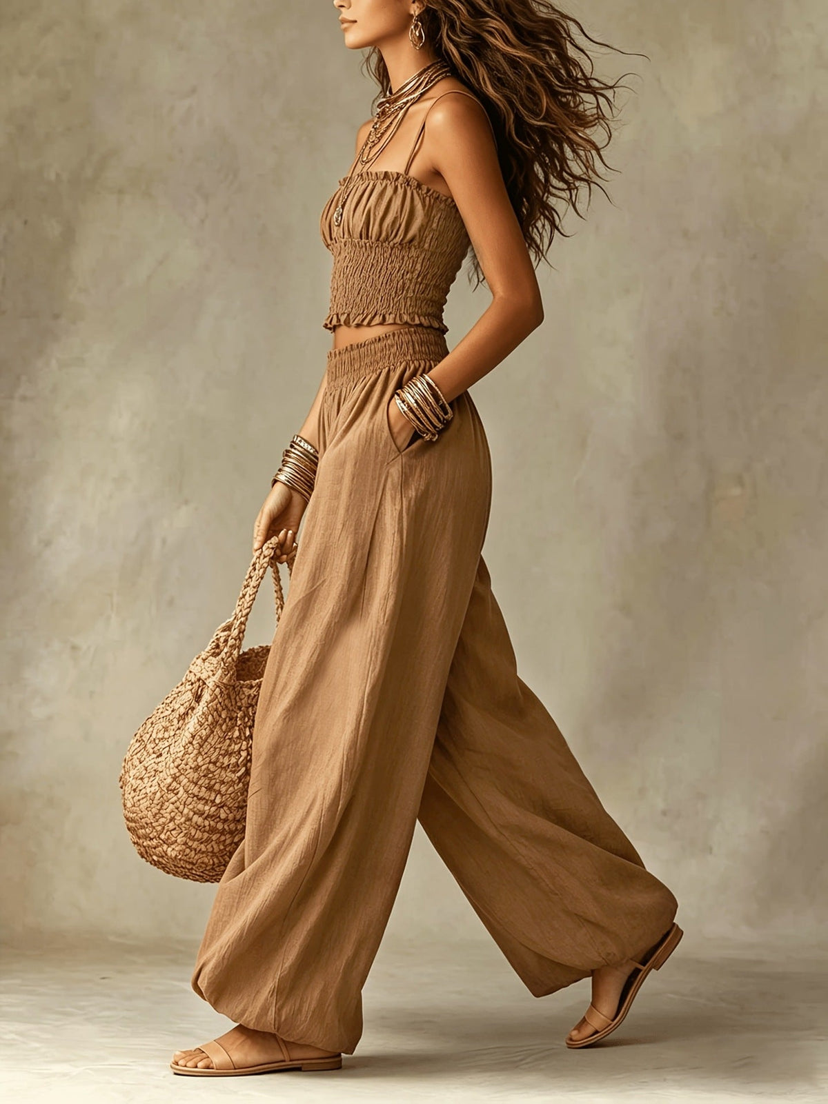 Sylvie | Smocked Crop Top & Wide-Leg Trouser Set