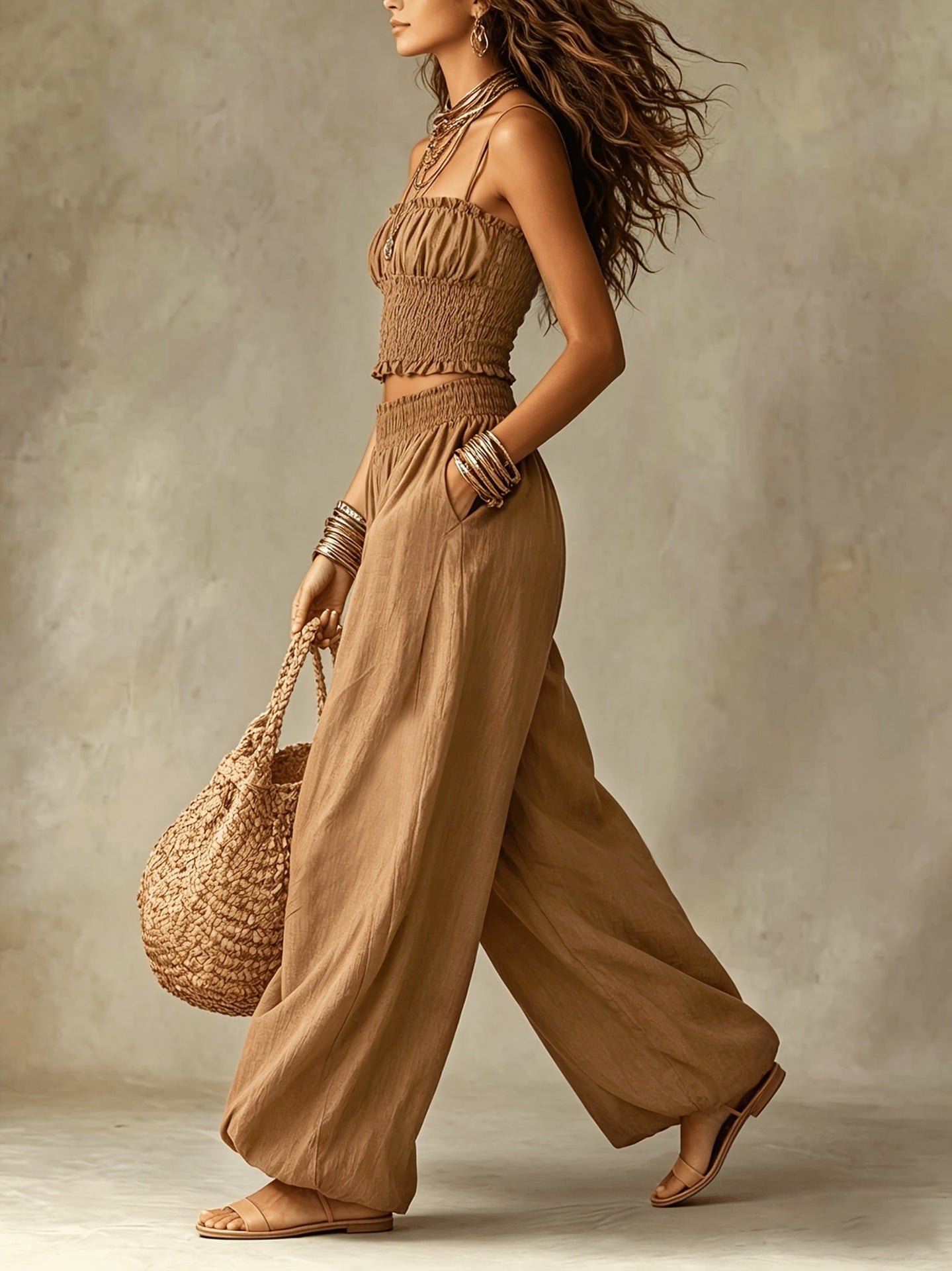 Sylvie | Smocked Crop Top & Wide-Leg Trouser Set