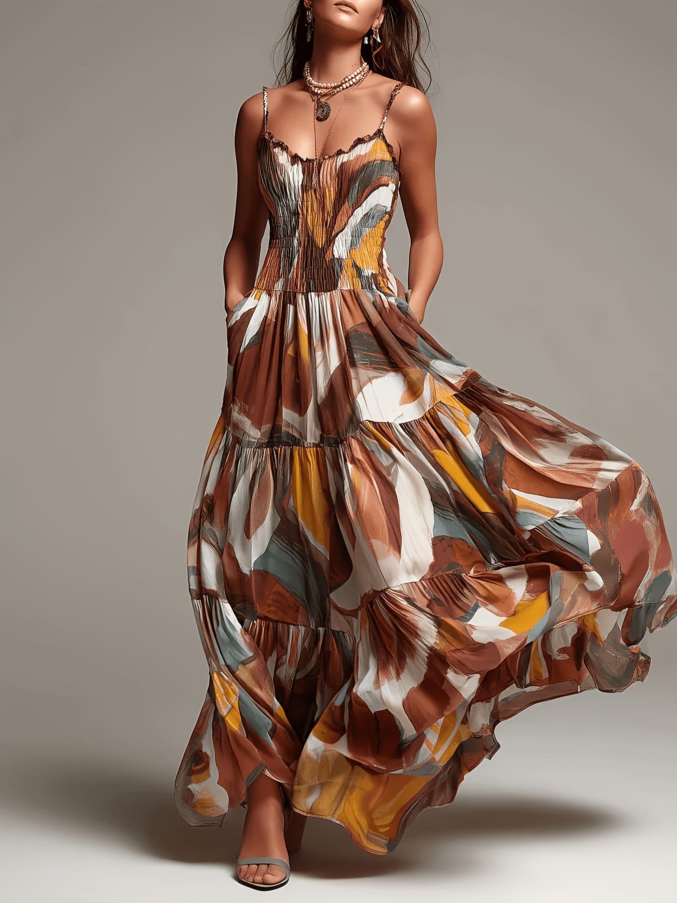 Alexia | Abstract Print Smocked Tiered Maxi Dress