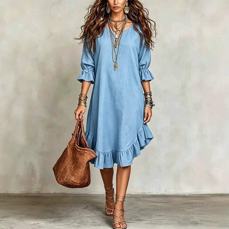 Jane | Ruffle Hem Scoop Neck Midi Dress