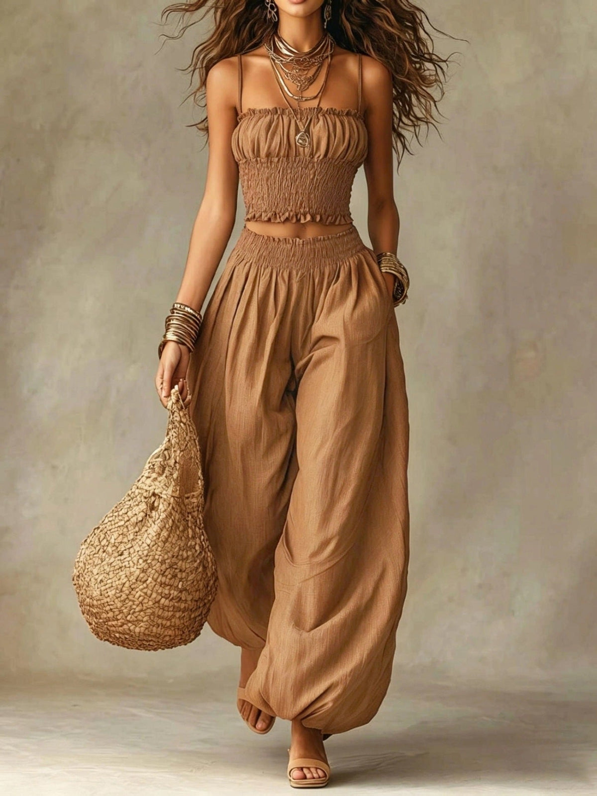 Sylvie | Smocked Crop Top & Wide-Leg Trouser Set