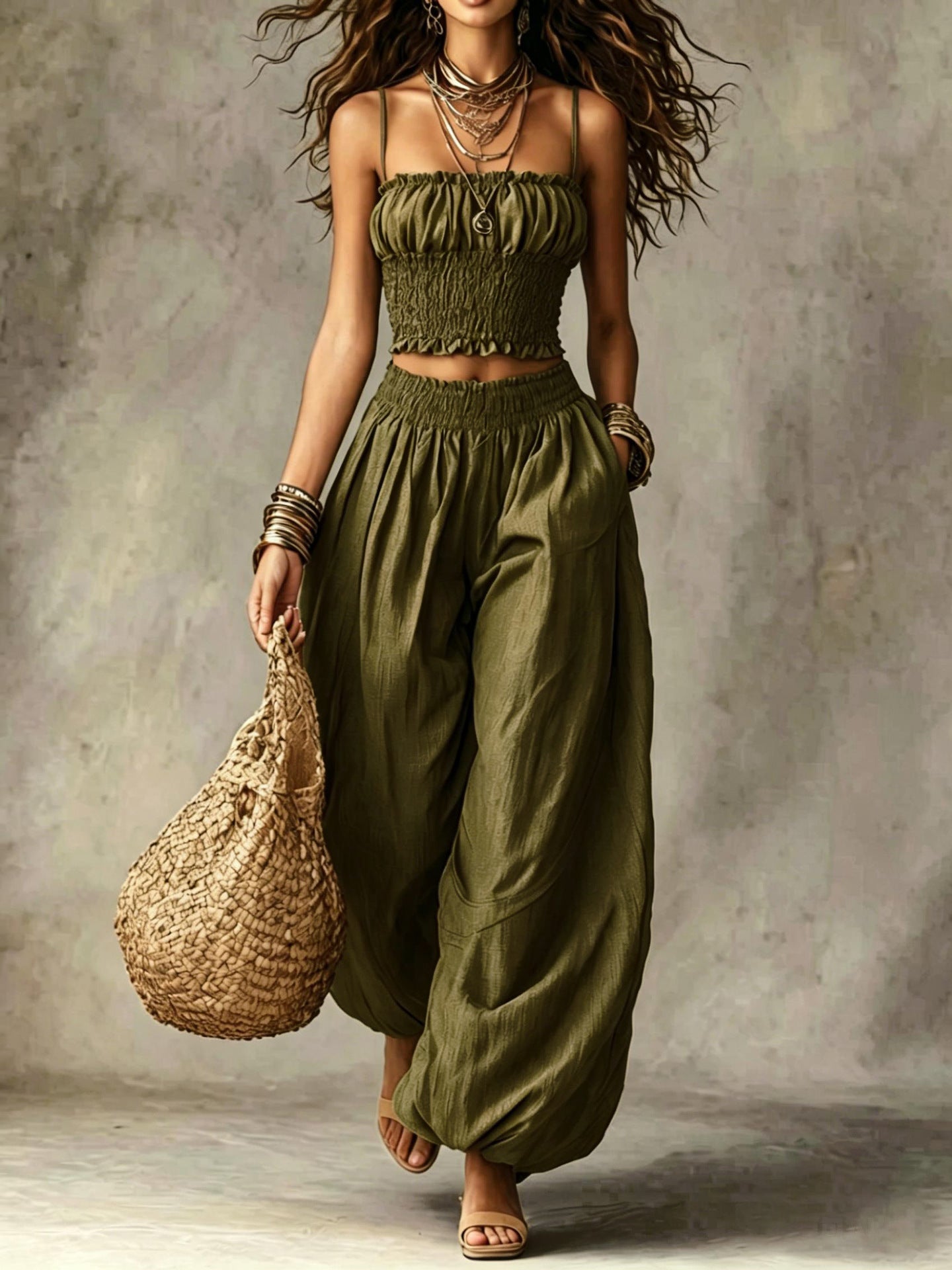 Sylvie | Smocked Crop Top & Wide-Leg Trouser Set