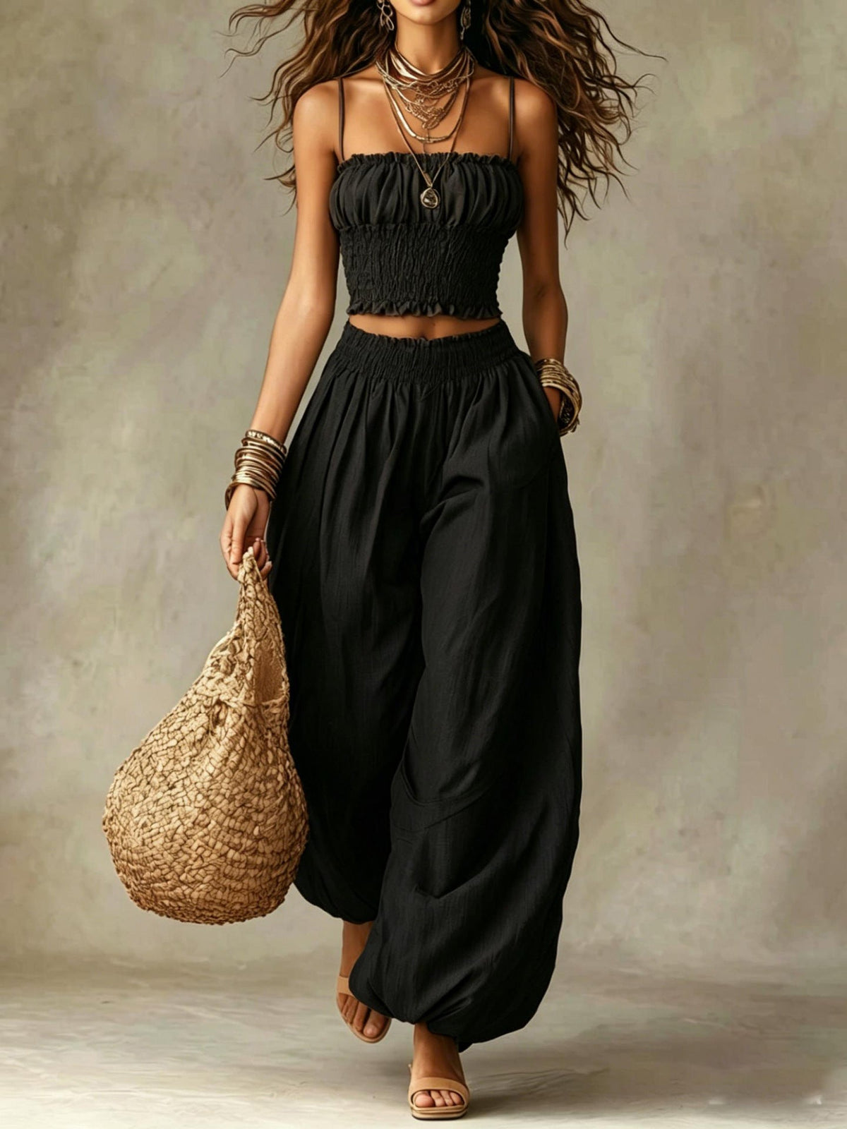 Sylvie | Smocked Crop Top & Wide-Leg Trouser Set