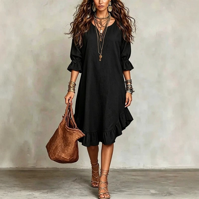 Jane | Ruffle Hem Scoop Neck Midi Dress