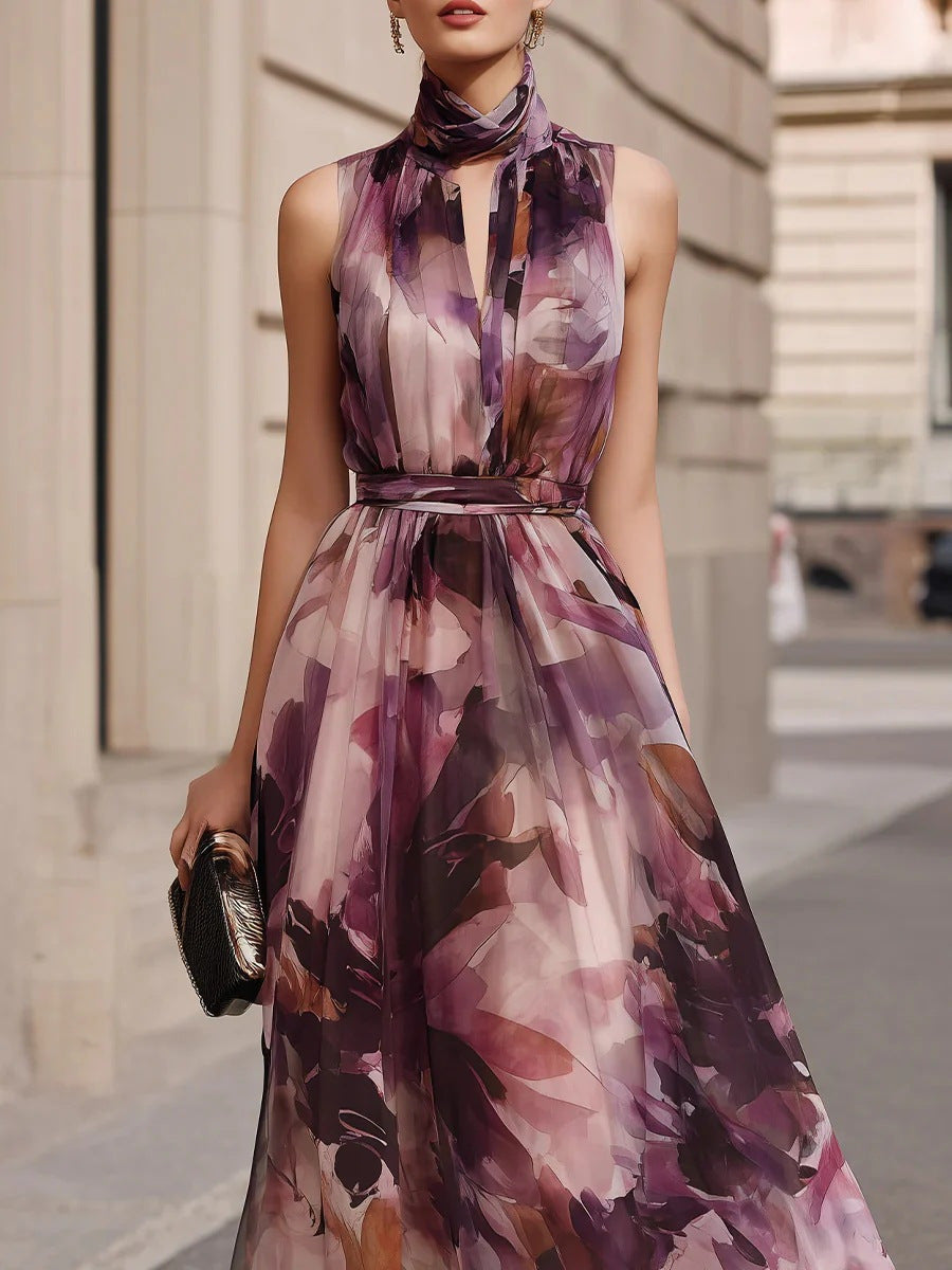 Alva | Floral Tie-Neck Belted Maxi Dress