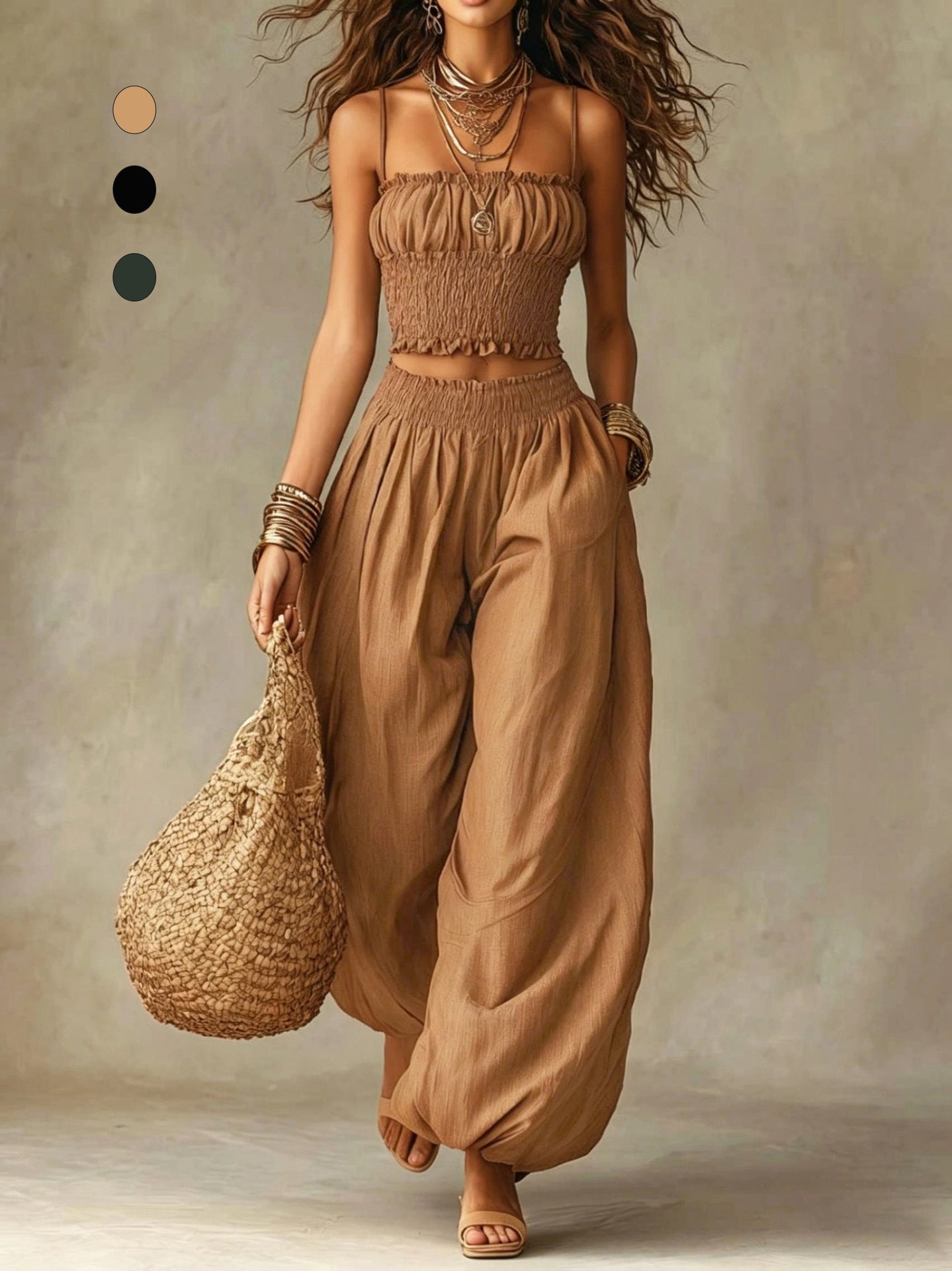 Sylvie | Smocked Crop Top & Wide-Leg Trouser Set