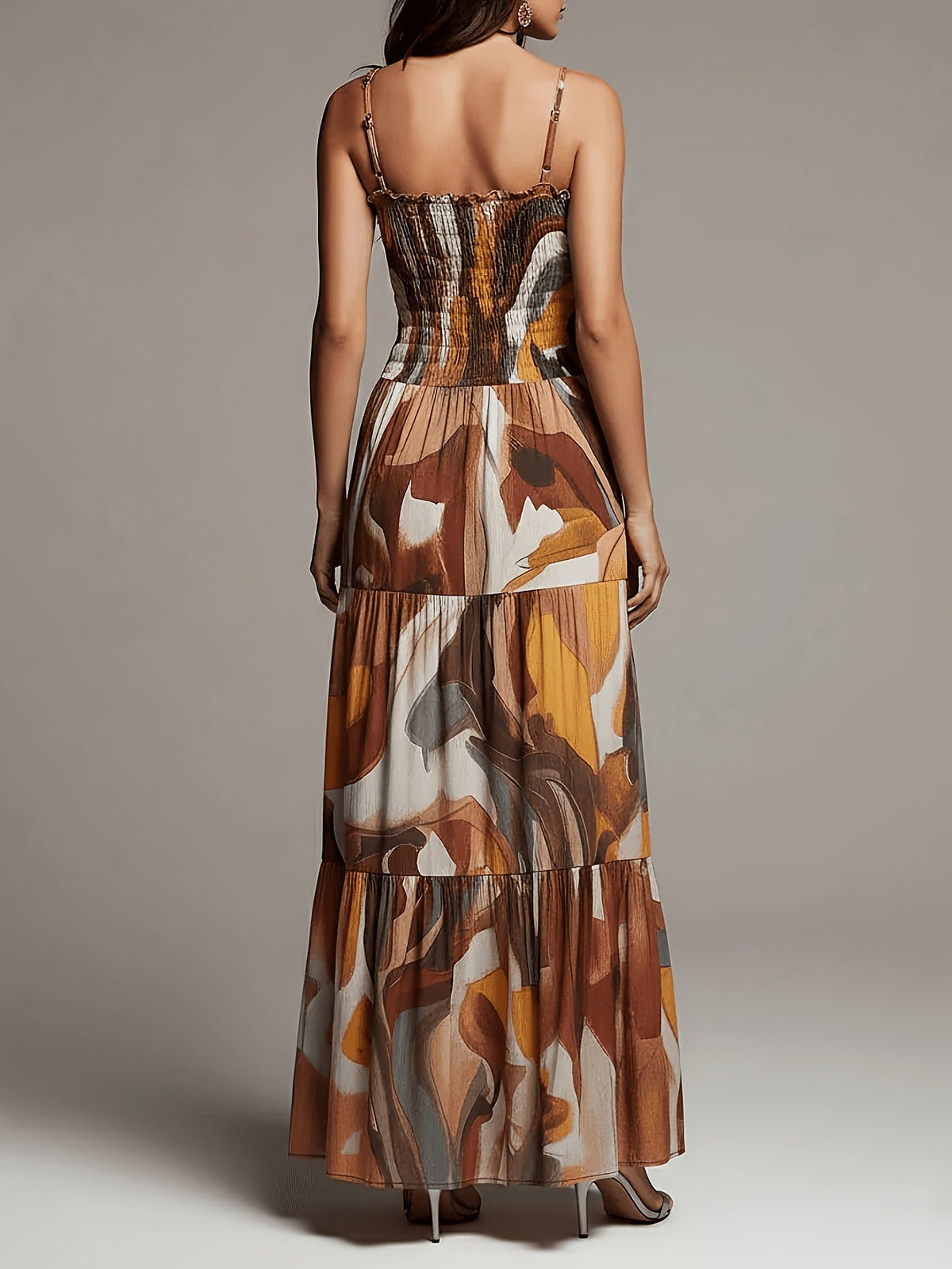 Alexia | Abstract Print Smocked Tiered Maxi Dress