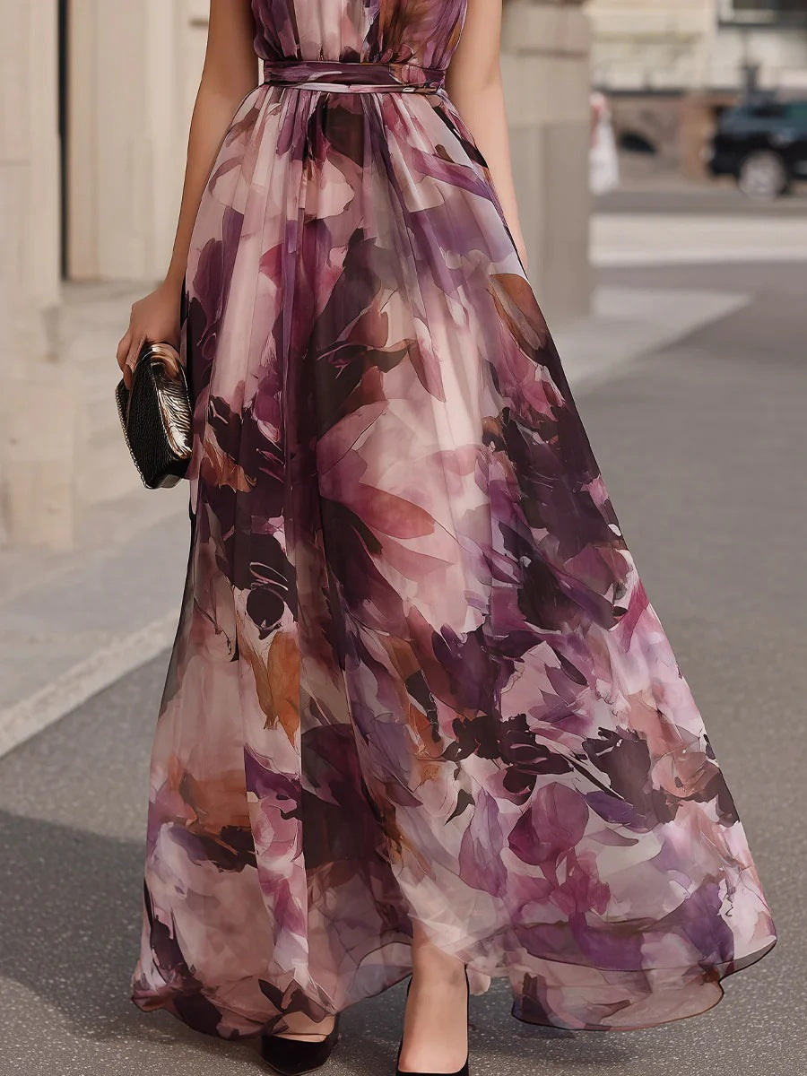 Alva | Floral Tie-Neck Belted Maxi Dress