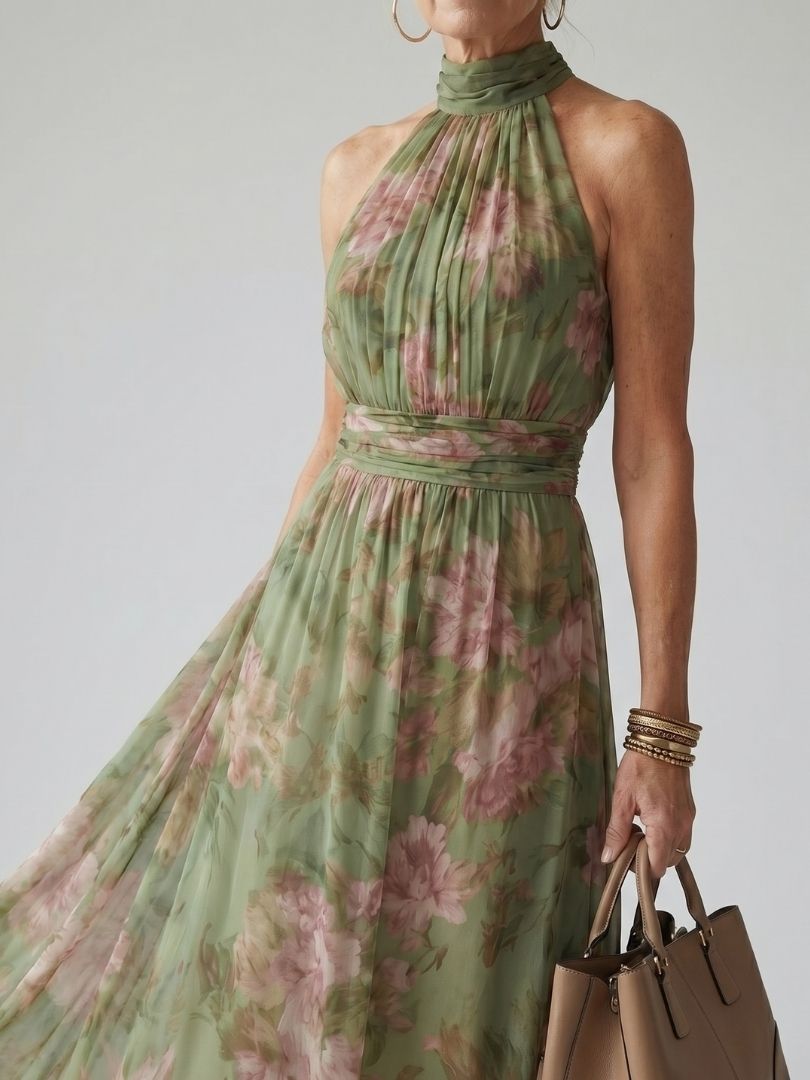 Elise | Gathered Halter Midi Dress