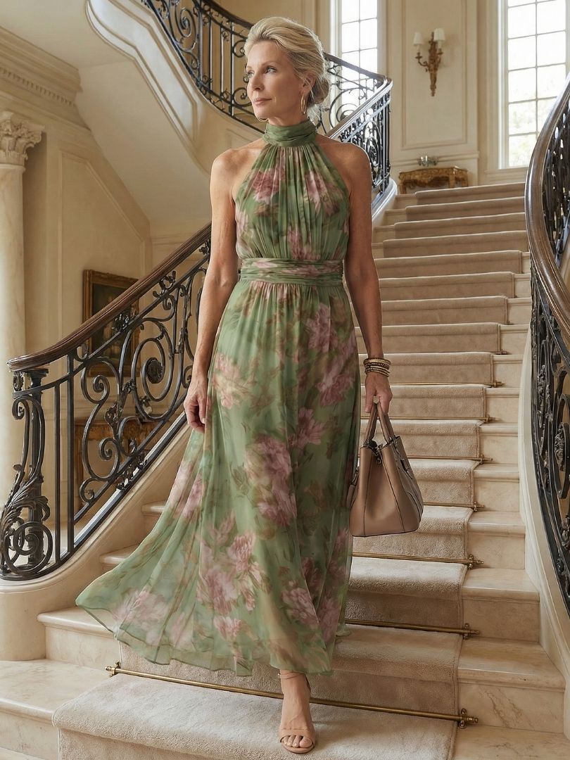 Elise | Gathered Halter Midi Dress