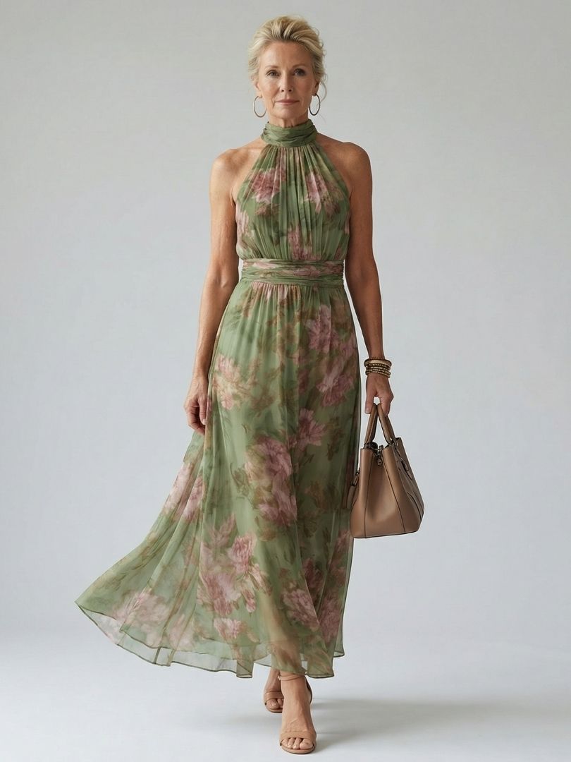 Elise | Gathered Halter Midi Dress
