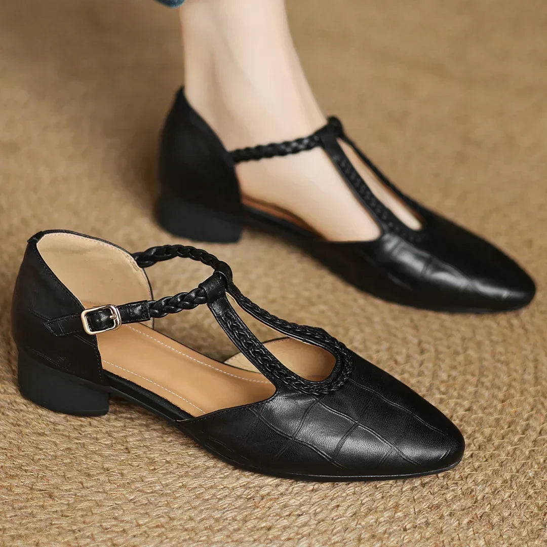 Margot | Women's Leather T-Strap Mary Jane Flats