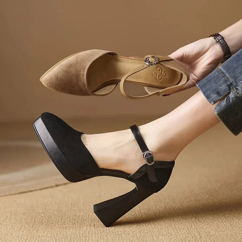 Aurore | Women's Platform Block Heel Ankle Strap Pumps