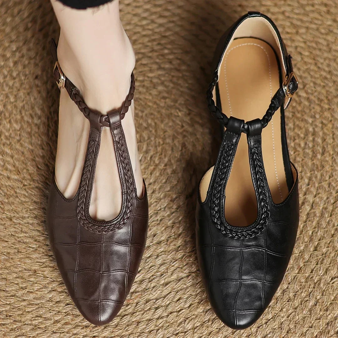 Margot | Women's Leather T-Strap Mary Jane Flats